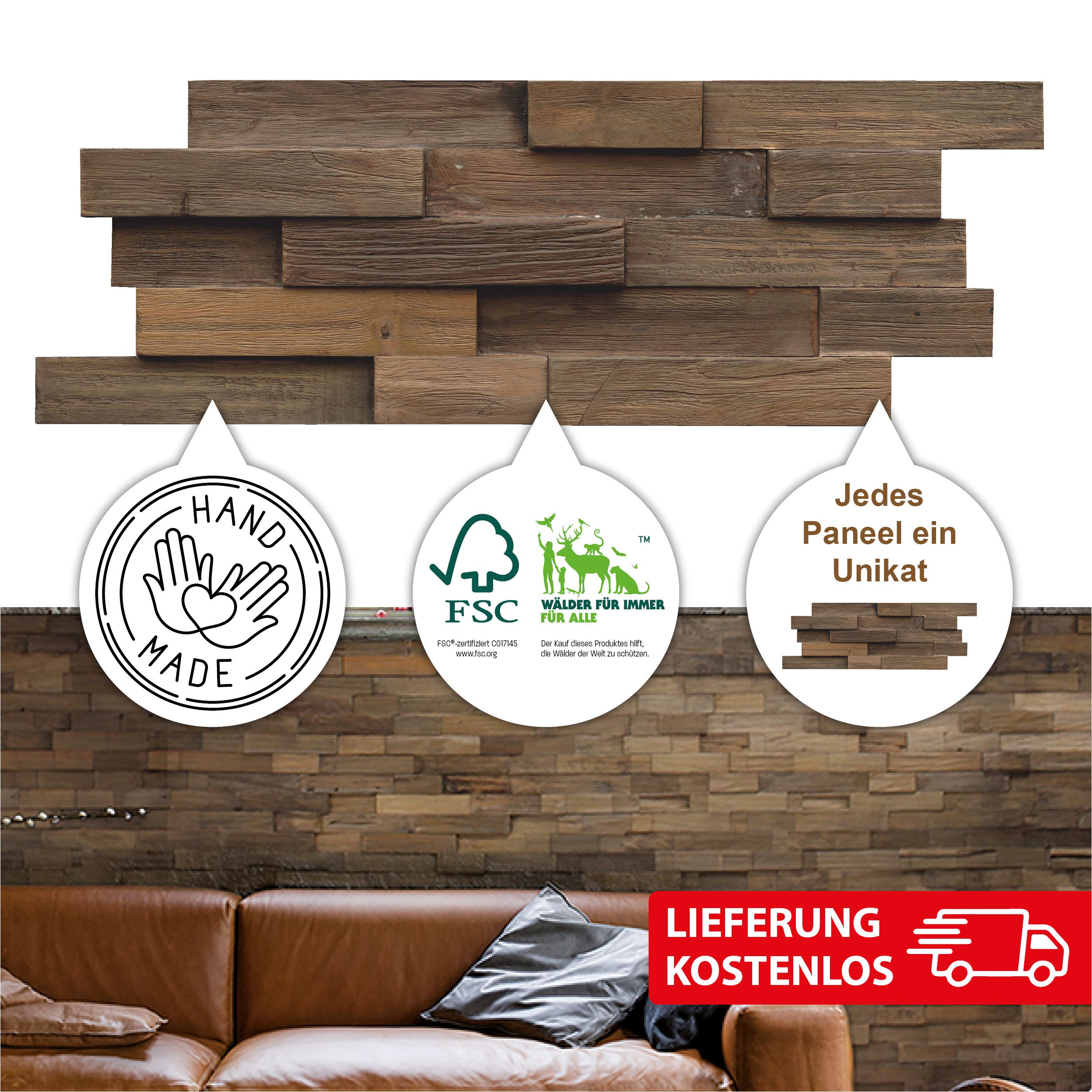 INDO 3D Wandpaneel Echtholz Teak FSC, günstig online kaufen