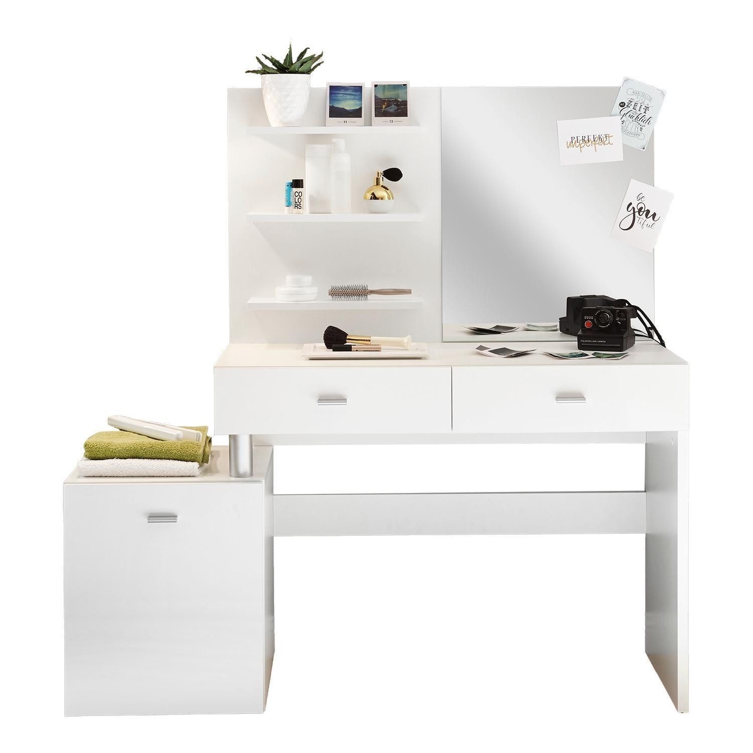 Bega Consult Schminktisch SHADOW, Weiß, 1 Tür, 2 Schubladen, mit Spiegel, B 132 x H 145 x T 43 cm