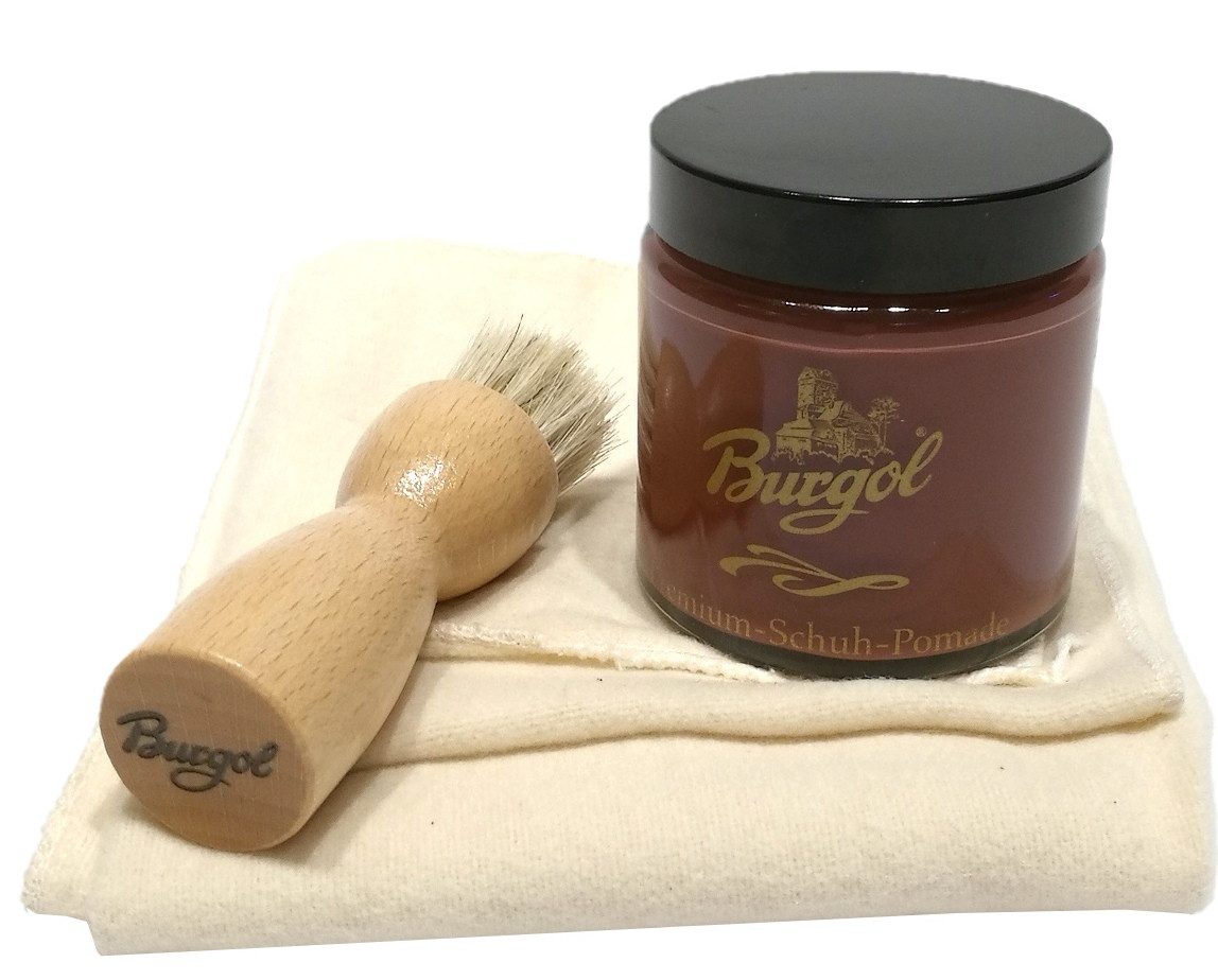 Schuhpflegeset mit Burgol - Schuhpomade Kastanie Tiegelbürste zum Auft Schuhcreme