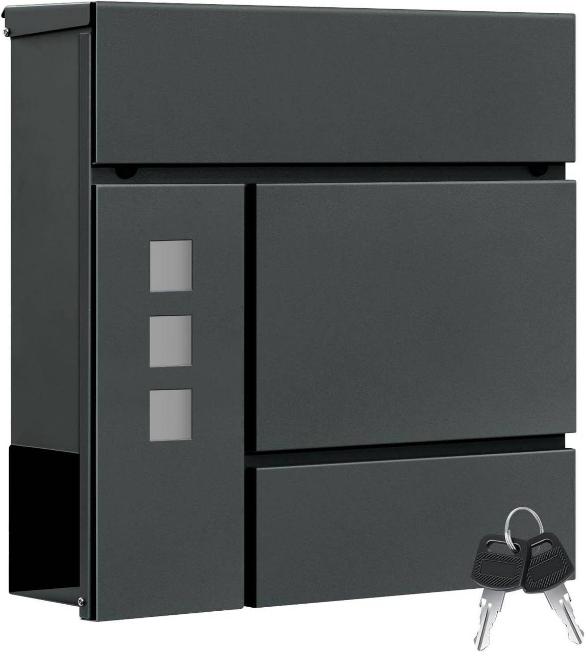 Woltu Wandbriefkasten (1-St), Postkasten mit Zeitungsfach Sichtfenstern Klappdeckel, abschließbar