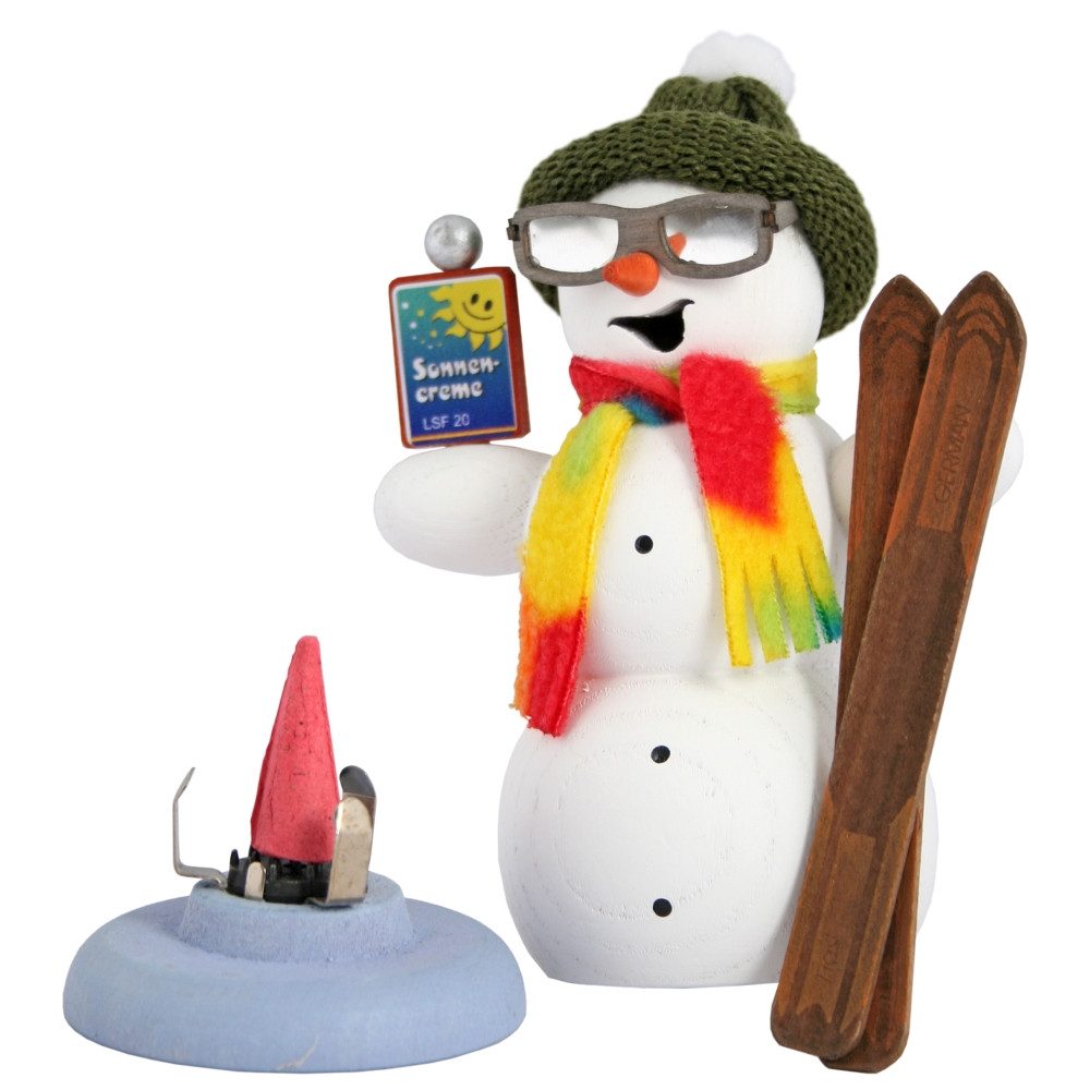 Kuhnert Räuchermännchen Räucherfigur - Apre´s Ski Schneemann - ca. 13 cm, aus Holz gefertigt - für Räucherkerzen der Größe M - Made in Germany