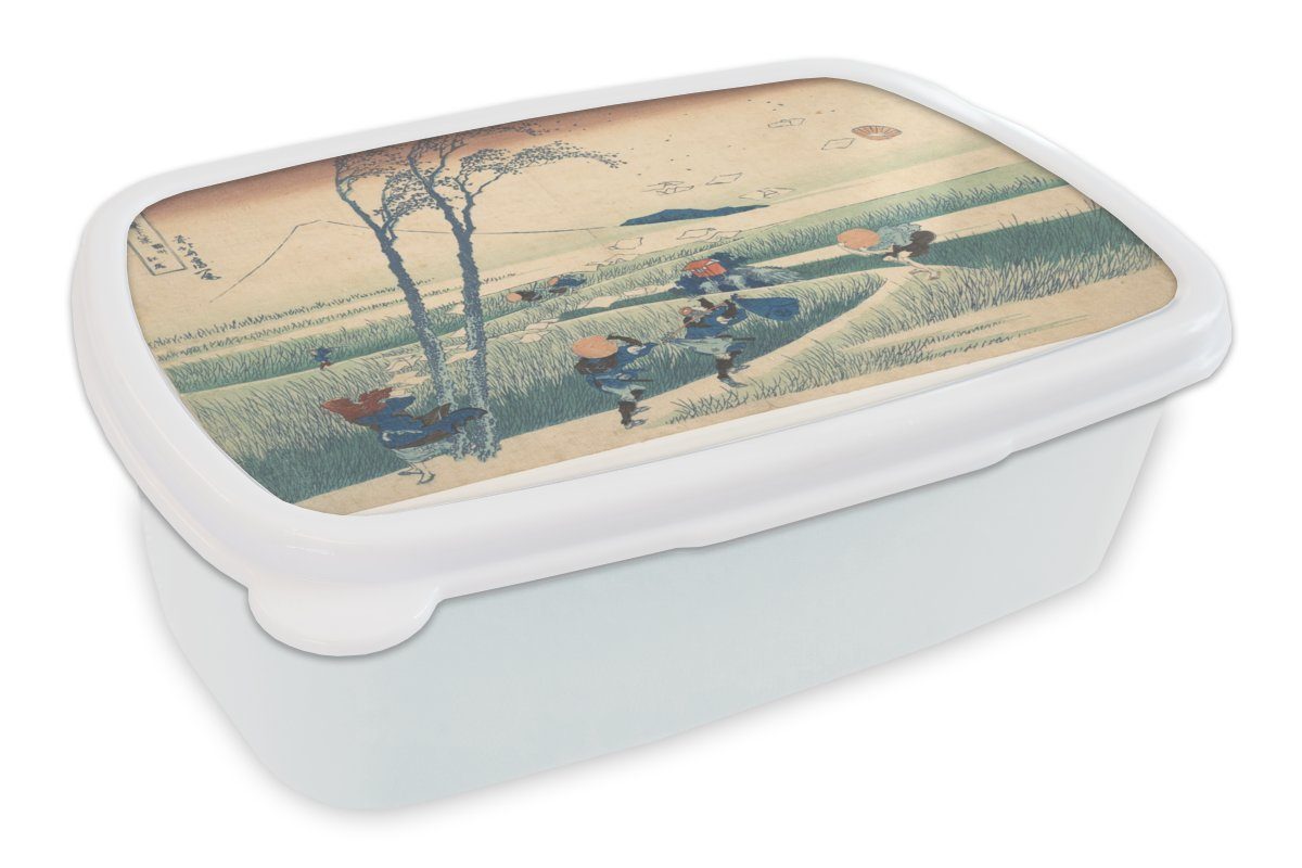 MuchoWow Lunchbox Ejiri in der Provinz Suruga - Gemälde von Katsushika Hokusai, Kunststoff, (2-tlg), Brotbox für Kinder und Erwachsene, Brotdose, für Jungs und Mädchen weiß