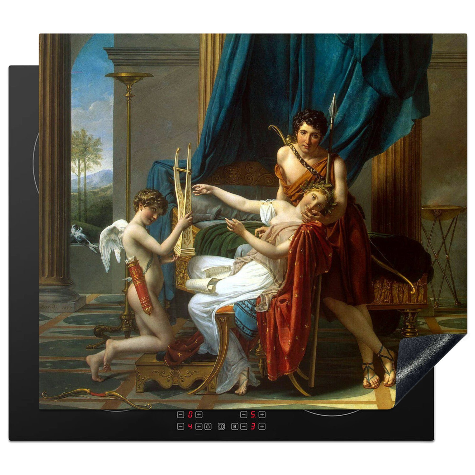 MuchoWow Herdblende-/Abdeckplatte Sappho und Phaon - Gemälde von Jacques-Louis David, Vinyl, (1 tlg), 60x52 cm, Mobile Arbeitsfläche nutzbar, Ceranfeldabdeckung