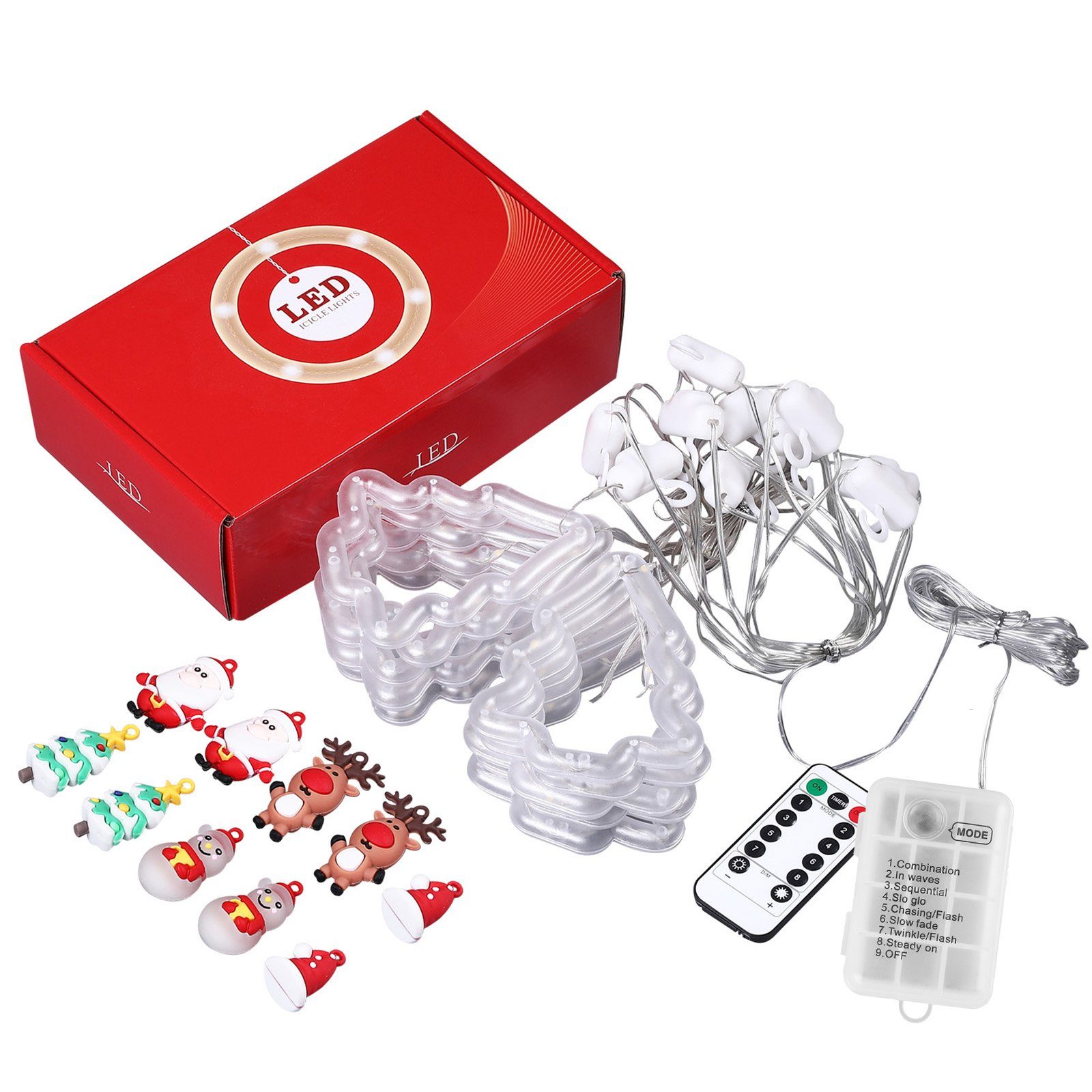 Rosnek LED-Lichtervorhang 3M, 8 Modi, USB / Batterie, für Fenster Vorhang Schlafzimmer Deko, Fernbedienung; mit hängenden Ornamenten und Haken; Weihnachten Deko