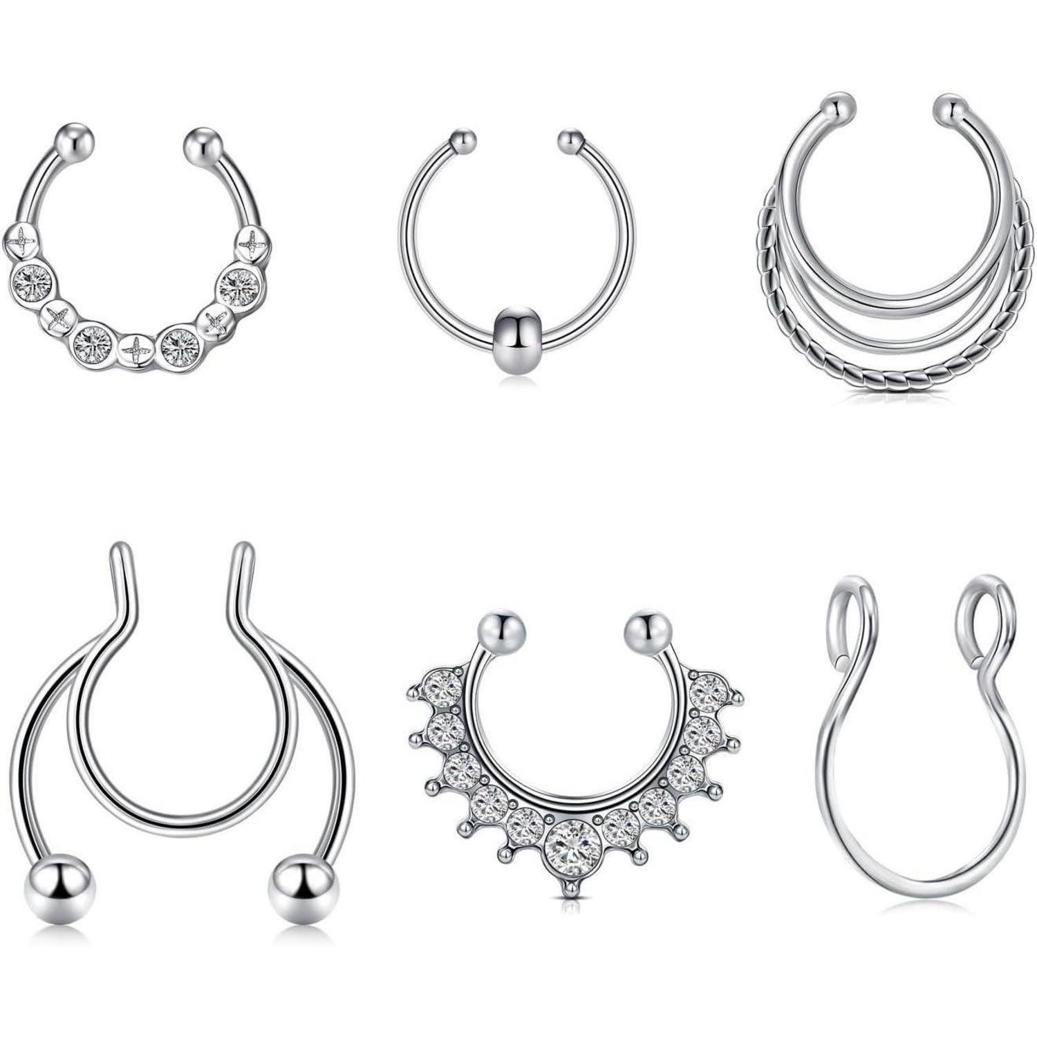 Nasenpiercing Fake Nasenpiercing 20G Silber Edelstahl Septum Nase Hoop Ring Piercing