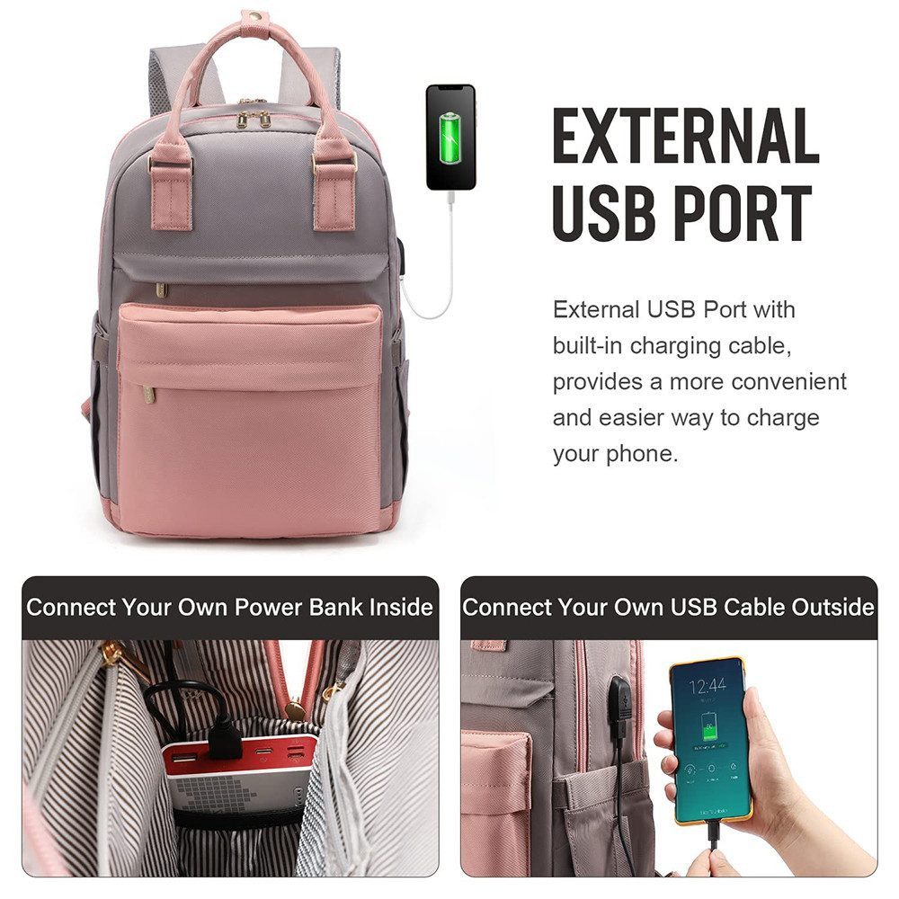 AURIVION Notebook-Rucksack Laptoprucksack wasserbeständig für 15 Zoll, Schule & Reisen (Set, 1-tlg., Wanderrucksack für 15-Zoll Laptop, leicht & vielseitig), Freizeitrucksack mit Laptopfach für Arbeit, Wandern & Alltag