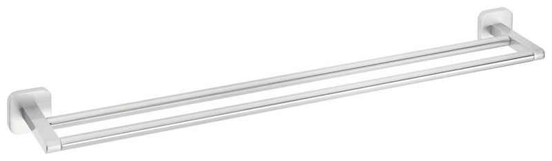 tesa Doppelhandtuchhalter ESTEETIC Handtuchstange ohne Bohren - 5,0 cm : 63,0 cm : 11,2 cm, selbstklebender Handtuchhalter - Edelstahl - silber matt