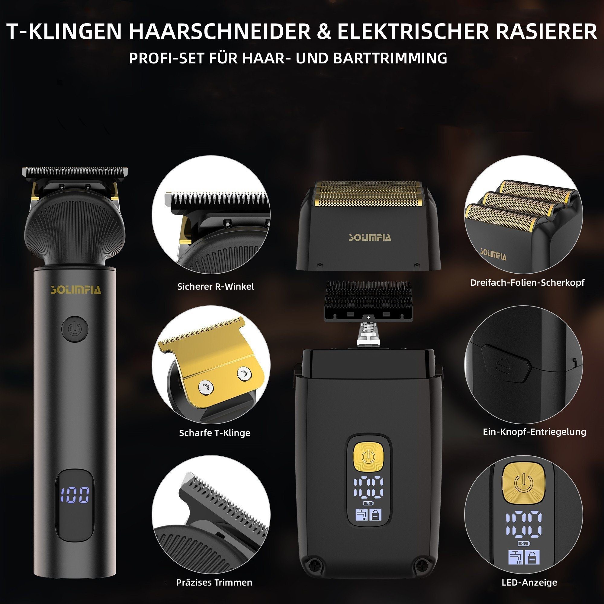 Scttomon Haarschneider RSCW-767, 3-in-1-Trimmer, Elektrischer Rasierer für Herren