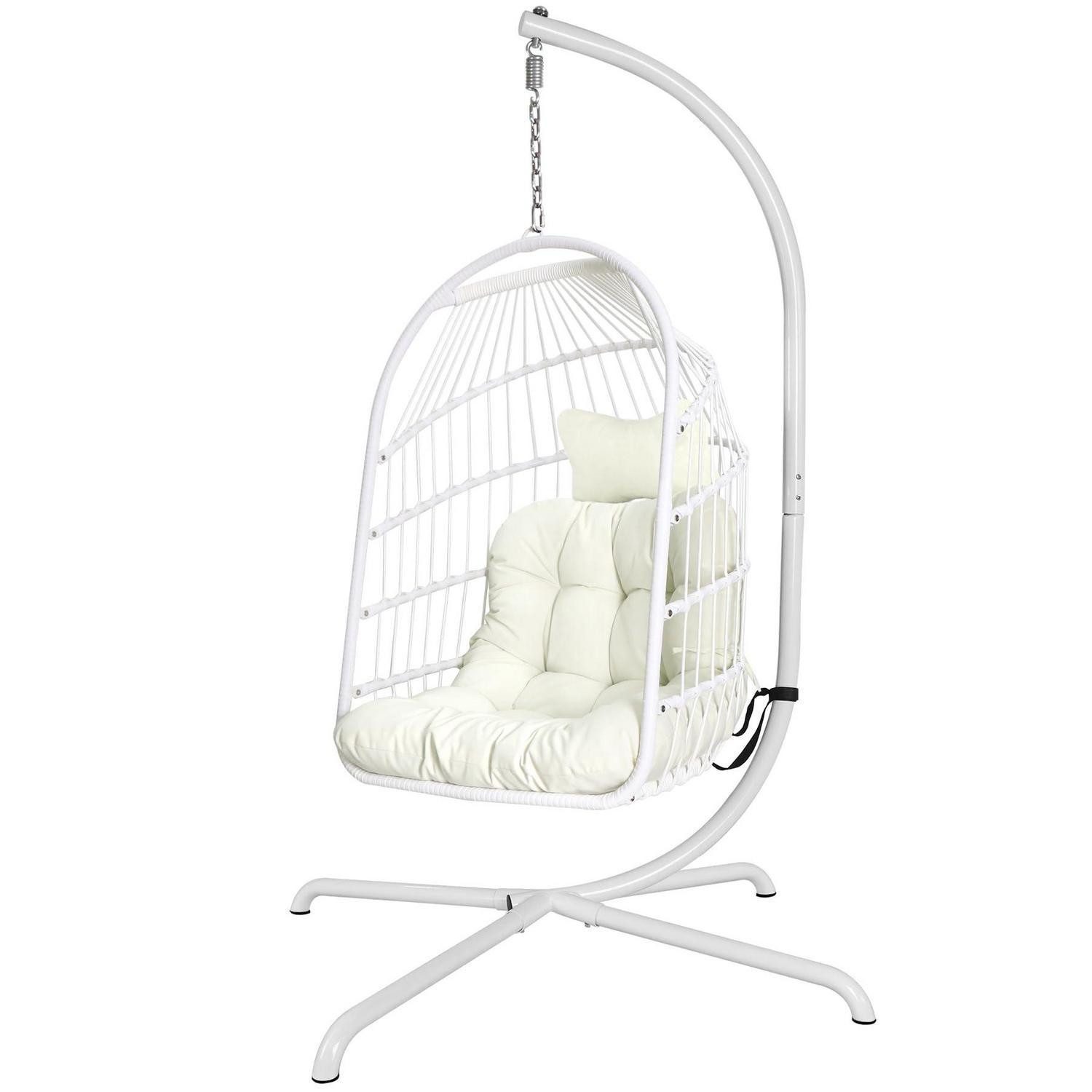 LuxusKollektion Hängesessel Hängesessel Ständer Rattan Kissen Outdoor Balkon Weiß(stuhl+ständer)