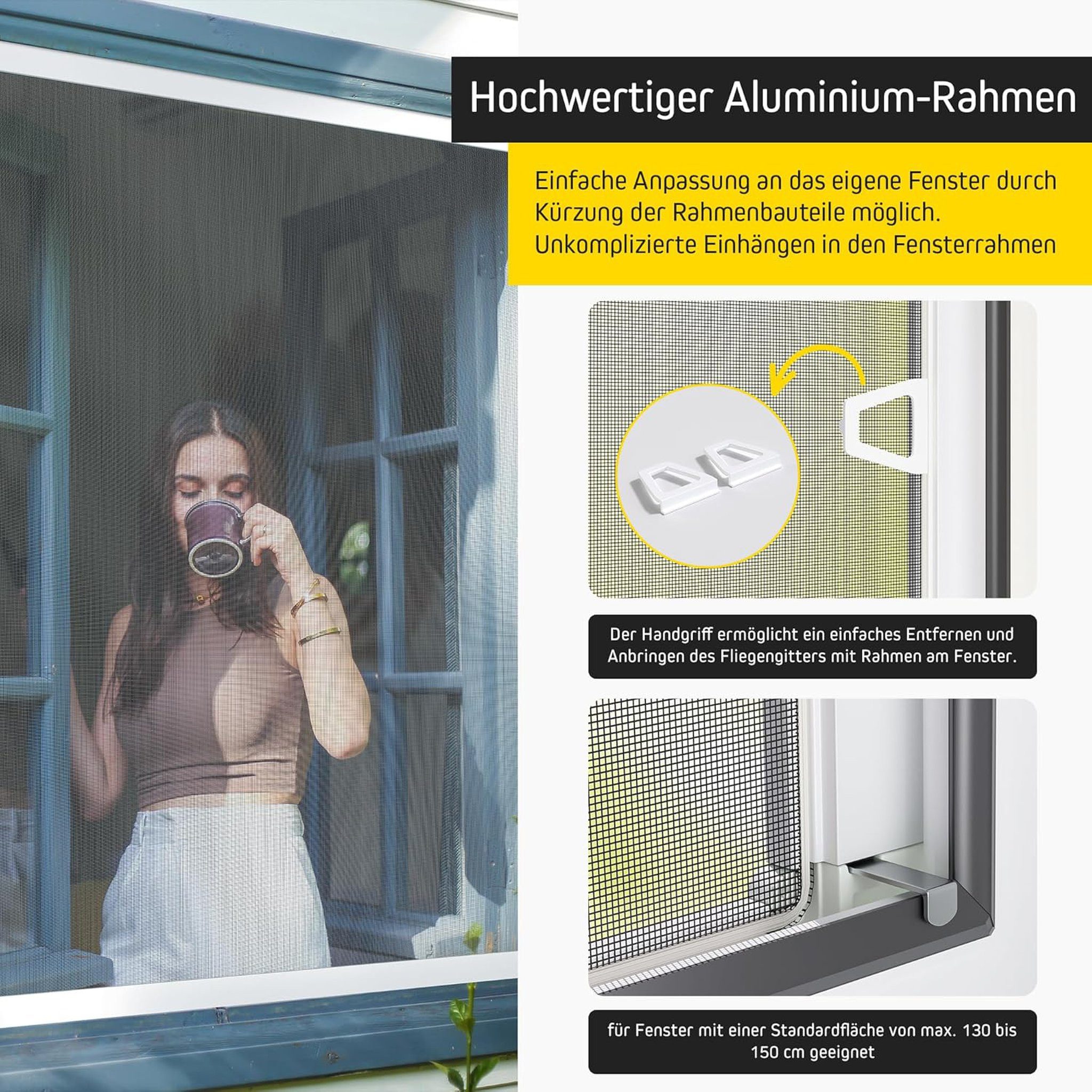 jalousiescout Insektenschutz-Fensterrahmen Fliegengitter Fenster Spannrahmen mit Alurahmen 60x80 fest Weiß, (1-St), freie Sicht, luftdurchlässig, zwei Größen, P – Bild 4 von 5
