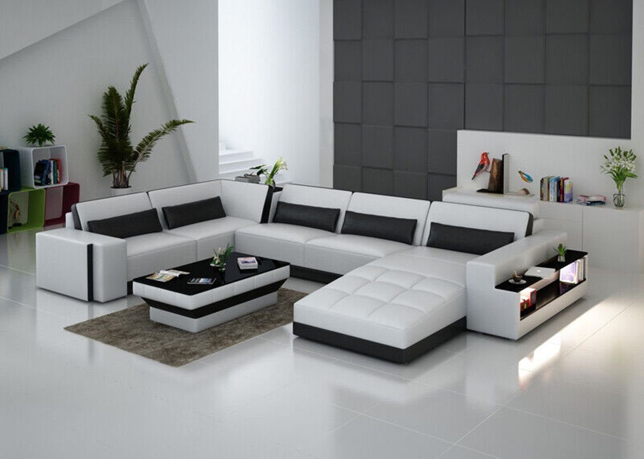JVmoebel Ecksofa Ledersofa Couch Wohnlandschaft Ecksofa Garnitur Design Modern Sofa Weiß