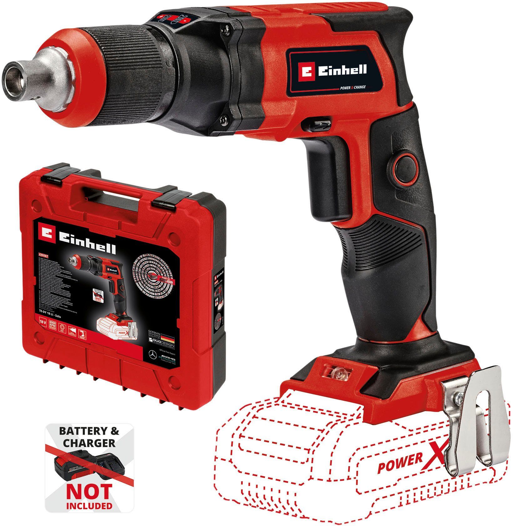 Einhell Akku-Trockenbauschrauber TE-DY 18 Li-Solo, 4000 U/min, Power X-Change, ohne Akku und Ladegerät, inkl. Koffer