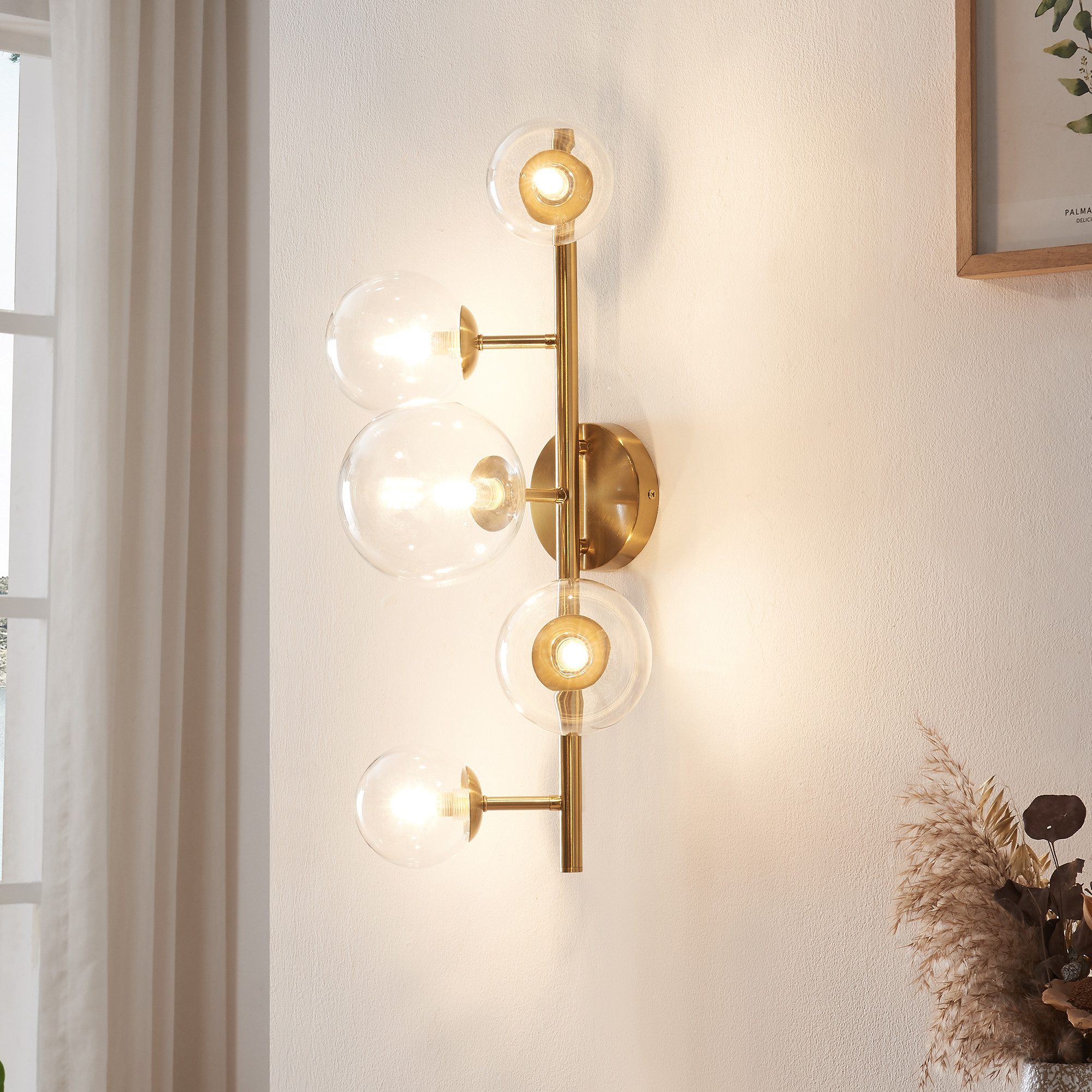 lux.pro Wandleuchte, ohne Leuchtmittel, »Makkor« 5-flammig Metall und Glas 62x35x24 cm Goldfarben