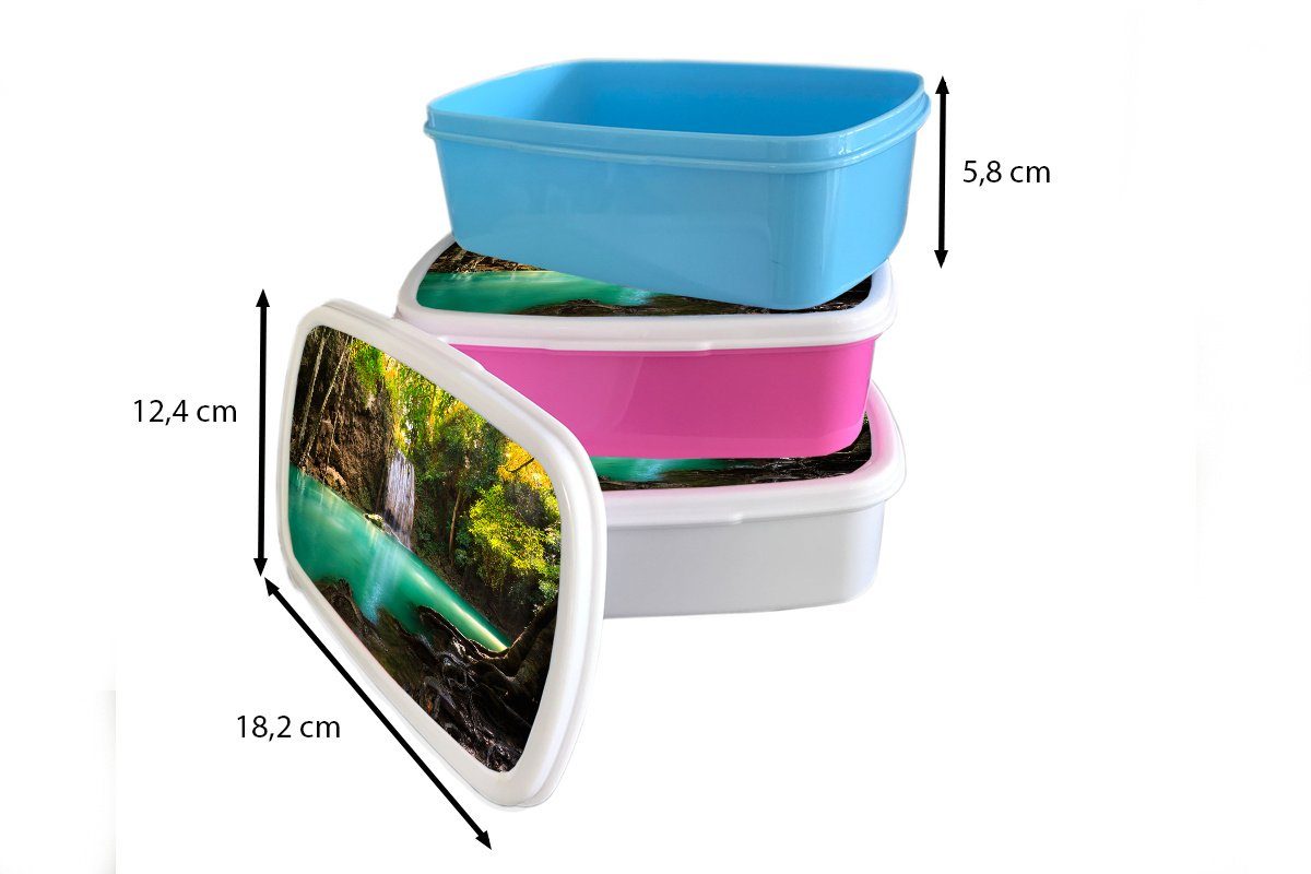 Mädchen, Brotdose Lunchbox (2-tlg), Kunststoff Erawan-Nationalpark, Thailand, rosa Sonnenlicht Brotbox Erwachsene, einem an Snackbox, Kunststoff, Kinder, MuchoWow im Wasserfall für