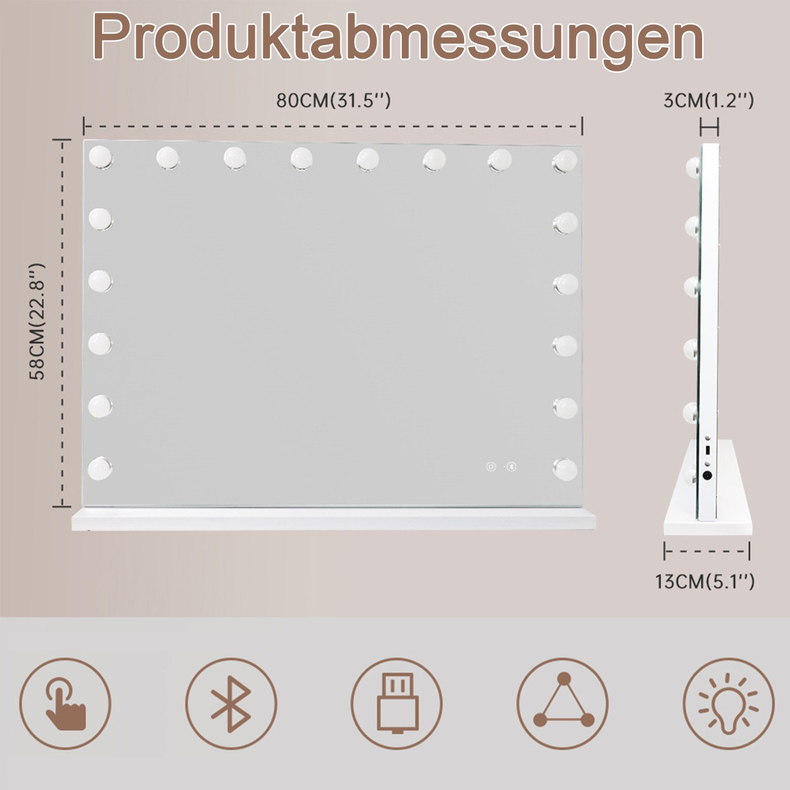 FENCHILIN Schminkspiegel mit LED-Beleuchtung und Bluetooth weiß 80/58 cm günstig online kaufen