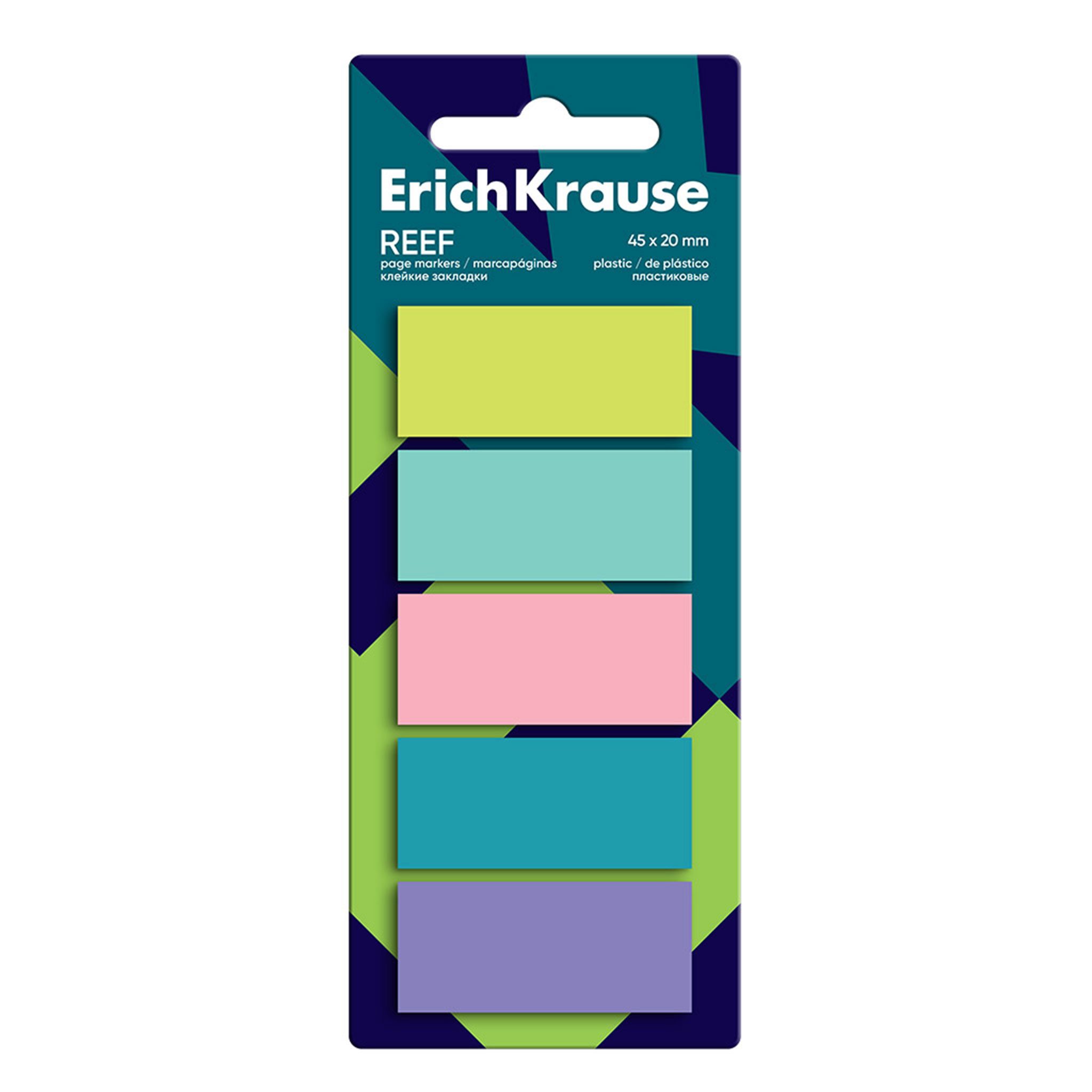 Erich Krause Haftnotizblock, Seitenmarker 20mm REEF Plastik beschriftbar & wiederablösbar 100 Blatt