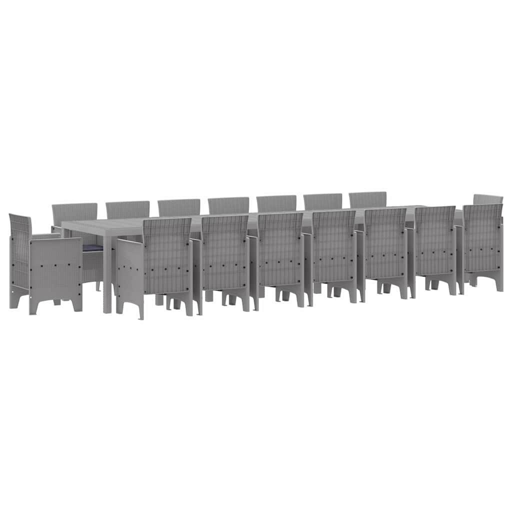 vidaXL Gartenlounge-Set Garten-Esszimmergarnitur mit Kissen 17 stk. Hellgrau PP, (17-tlg)