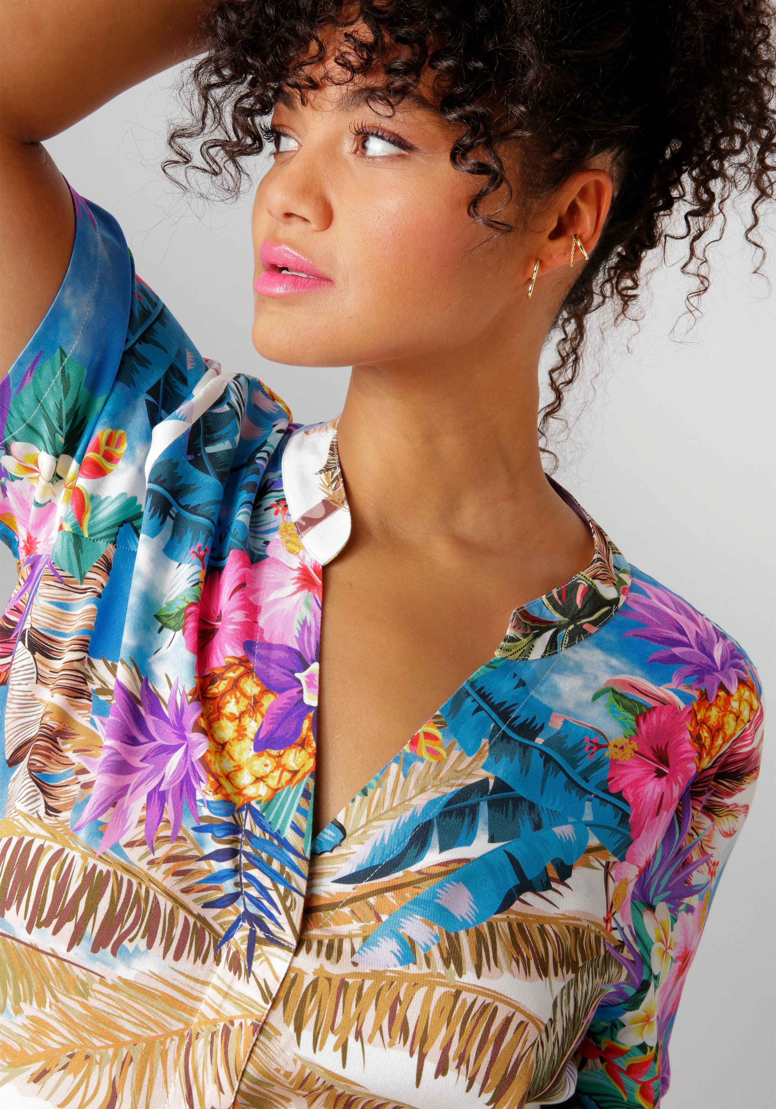 Aniston PLUS Blusenkleid mit farbenfrohem, großflächigem Palmendruck