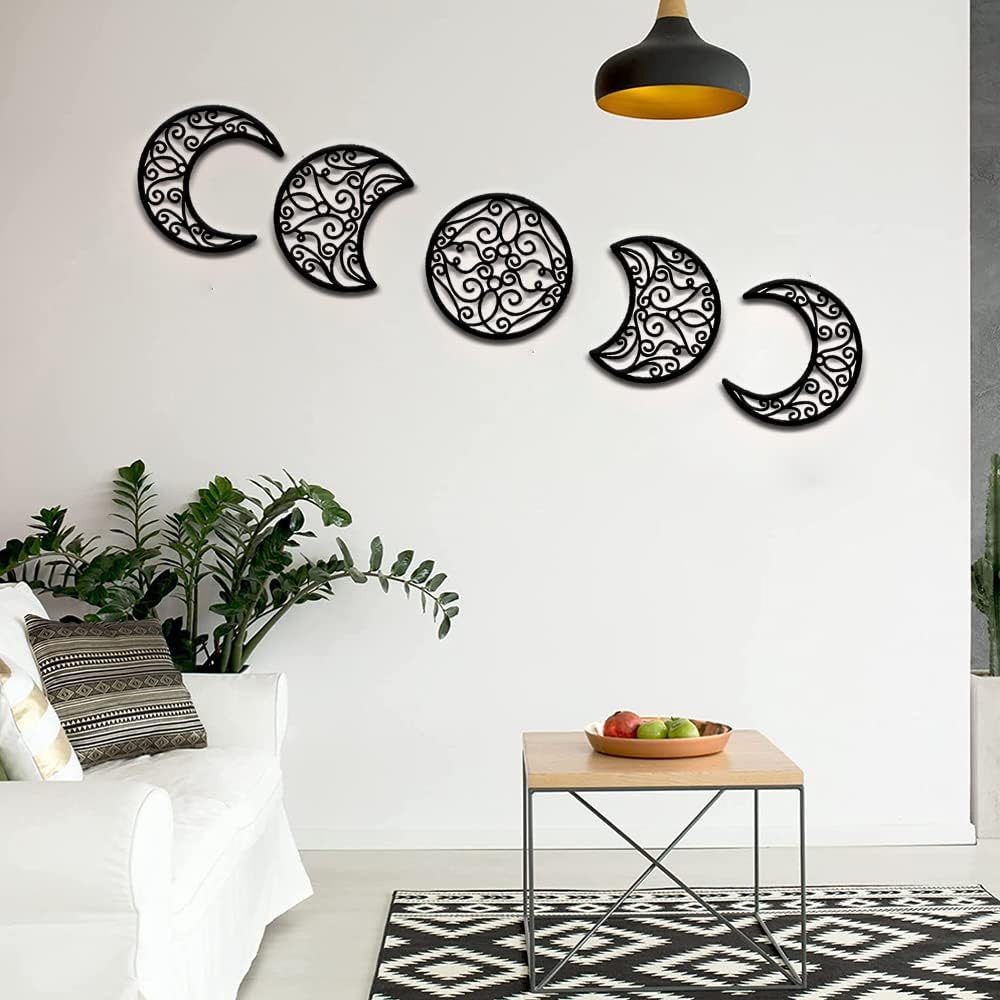 Wiladu Wanddekoobjekt Mond Mondphasen Boho Wand Deko 5 Stück schwarz Aesthetic Dekoration – Bild 4 von 5