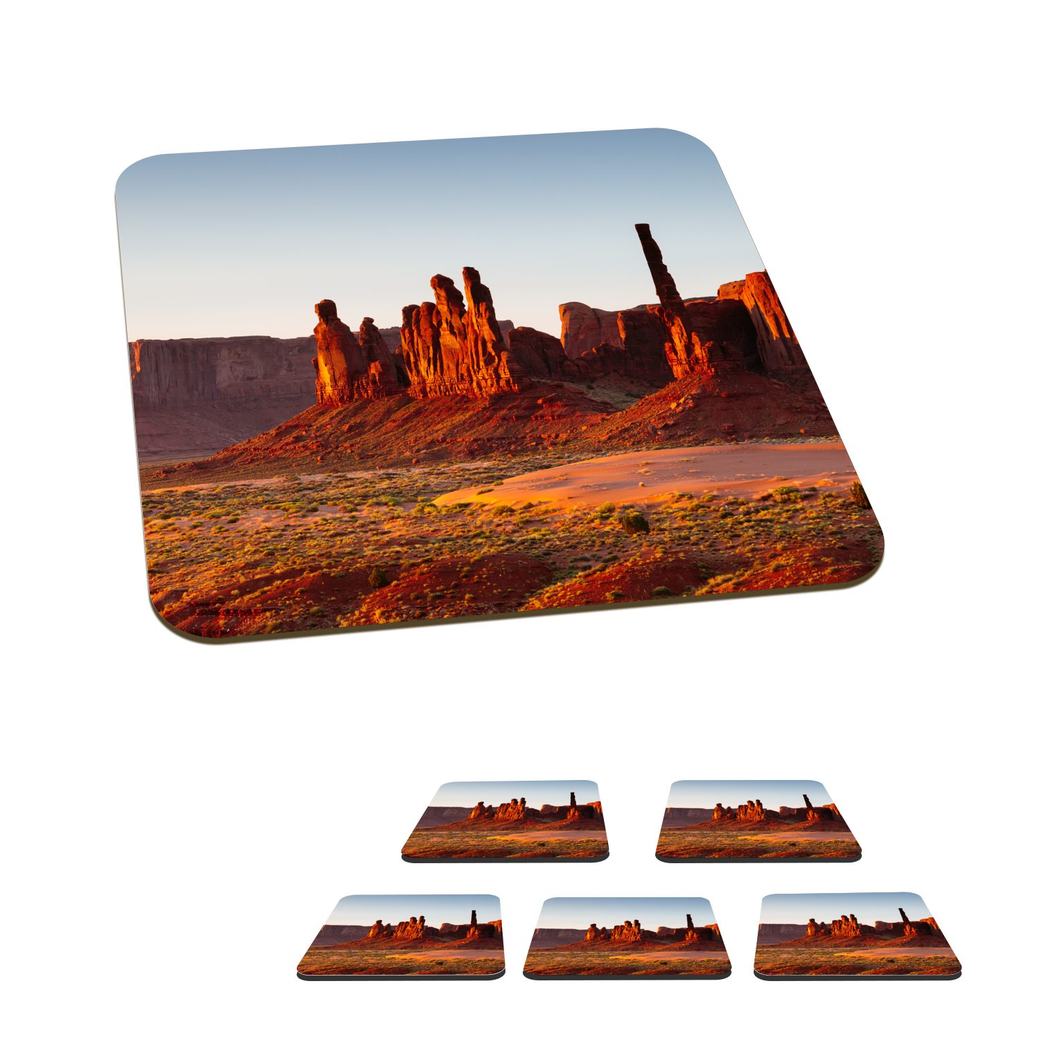 MuchoWow Glasuntersetzer Sonnenaufgang Monument Valley bei Arizona in Amerika, Zubehör für Gläser, 6-tlg., Glasuntersetzer, Tischuntersetzer, Korkuntersetzer, Untersetzer, Tasse