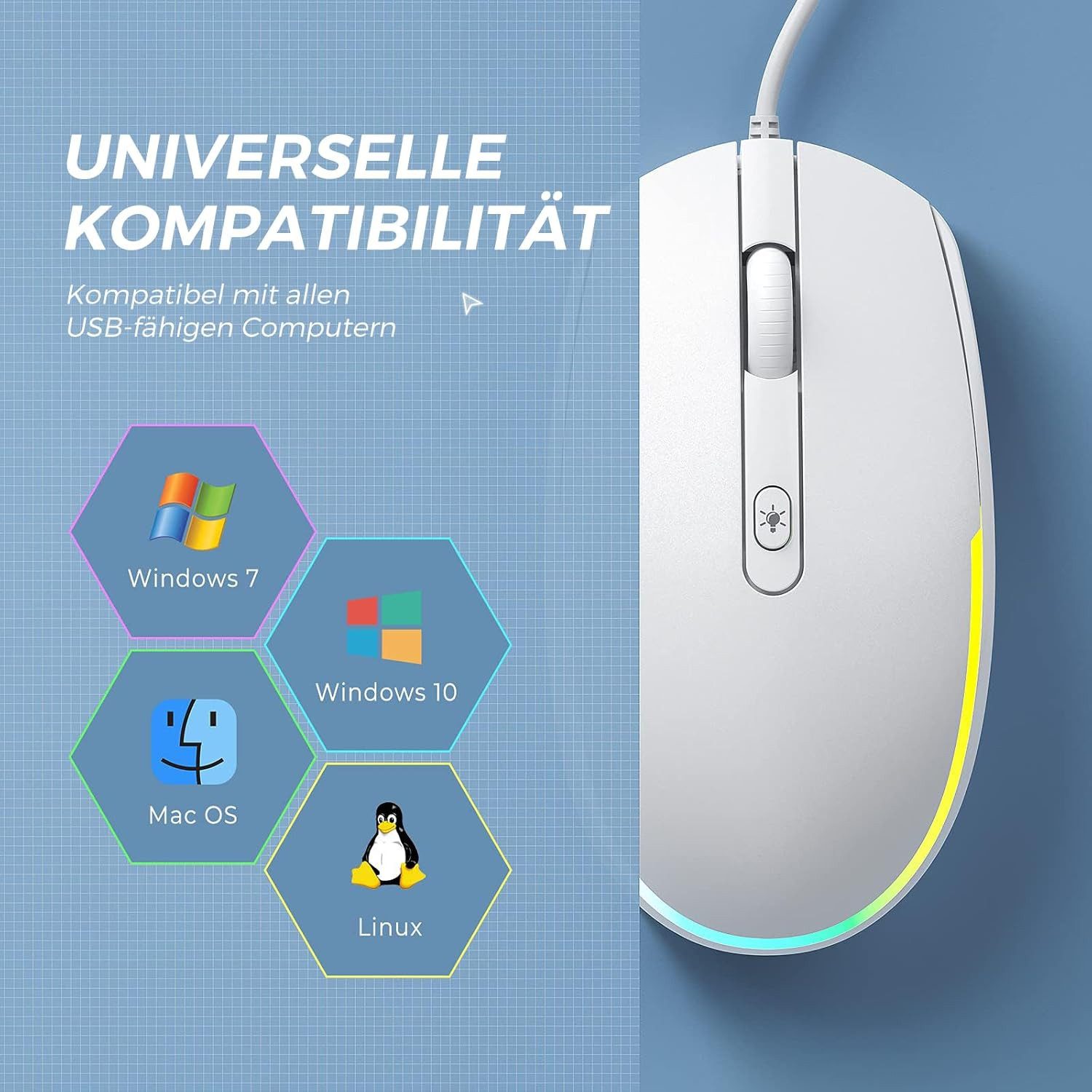 Seenda Kabelgebundene USB-Maus, PC-Computermaus, 1600 DPI Maus
