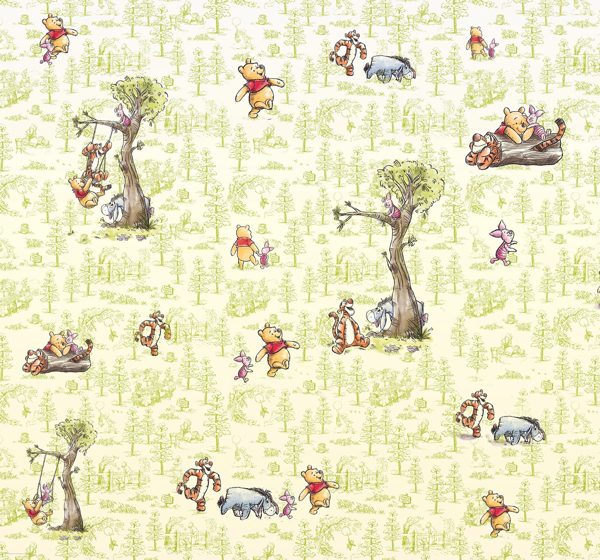 Komar Vliestapete Digitaldruck Vlies - Winnie the Pooh Friends - Größe 300 x 280 cm, glatt, bedruckt, Kinderzimmer