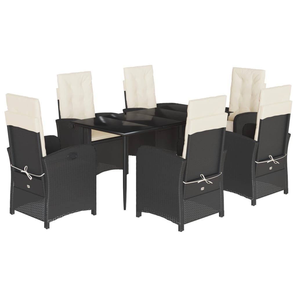 Garten-Essgruppe 7-tlg. Garten-Essgruppe mit Kissen Schwarz Poly Rattan