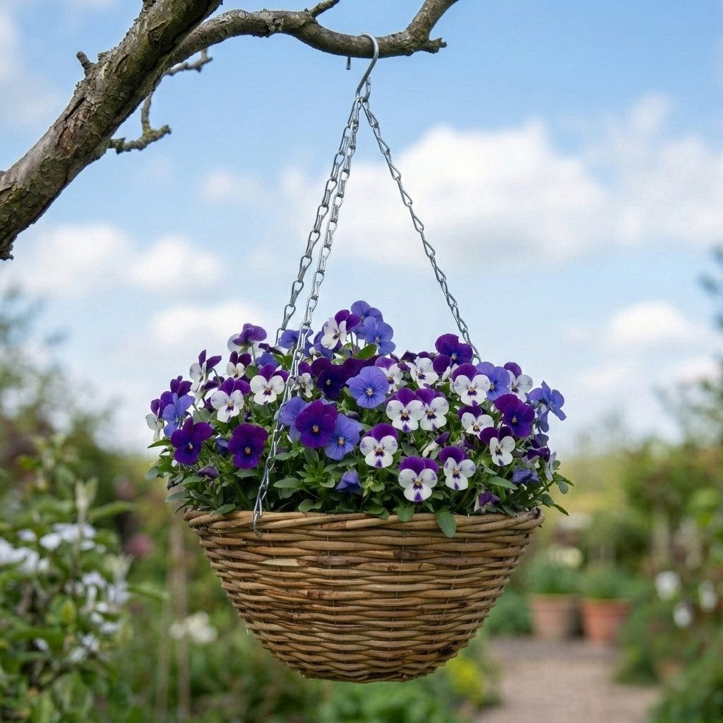 Spetebo Blumentopf Pflanzkorb zum hängen im aus Weide - Ø 35 cm (Stück, 1 St., Hängekorb zum Bepflanzen), Blumentopf Hängeampel mit Kette