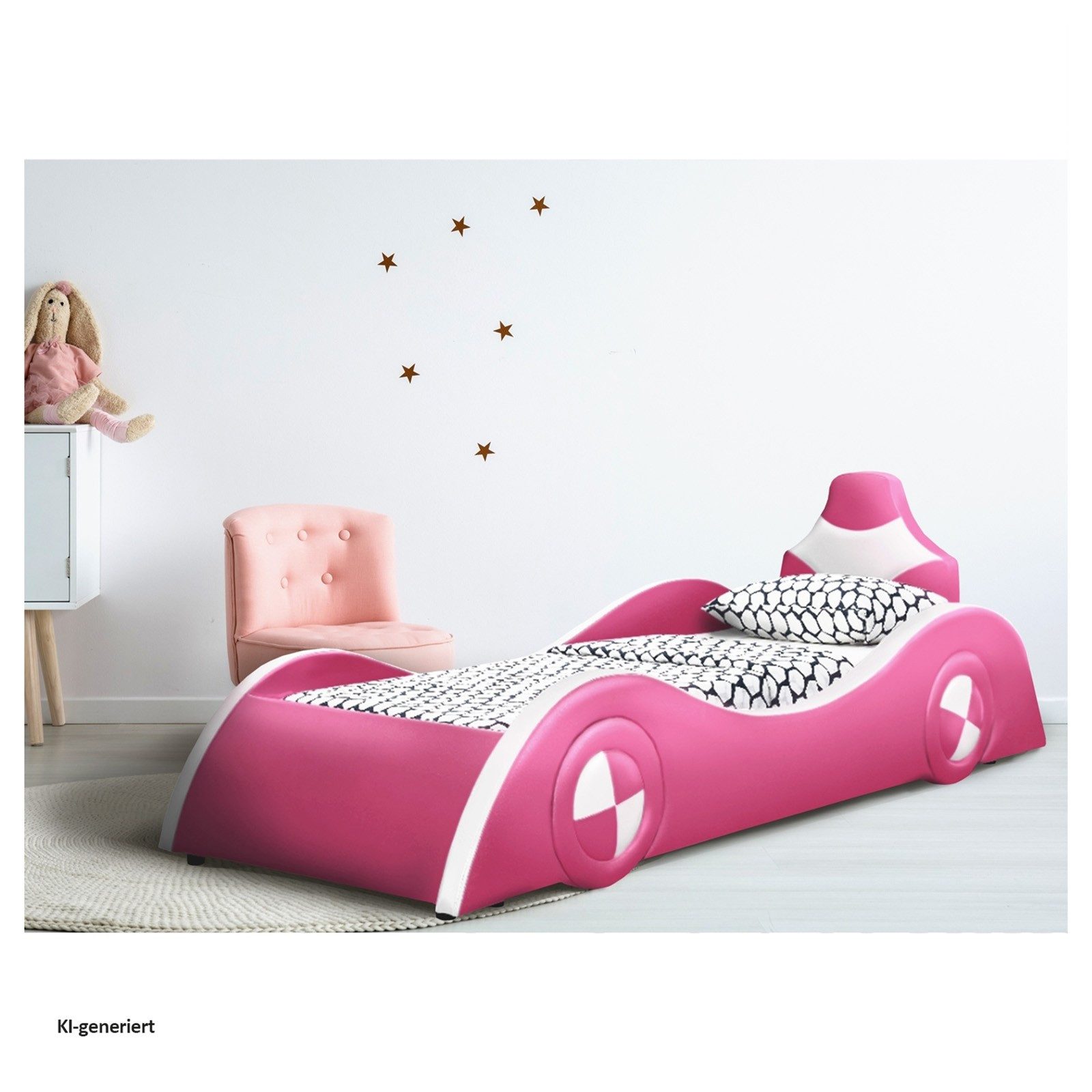 HTI-Living Kinderbett Autobett Pink/Weiß (Stück, 1-tlg., 1x Kinderbett Racing inkl. Lattenrost, ohne Matratze), Rennfahrerbett Kinderbett
