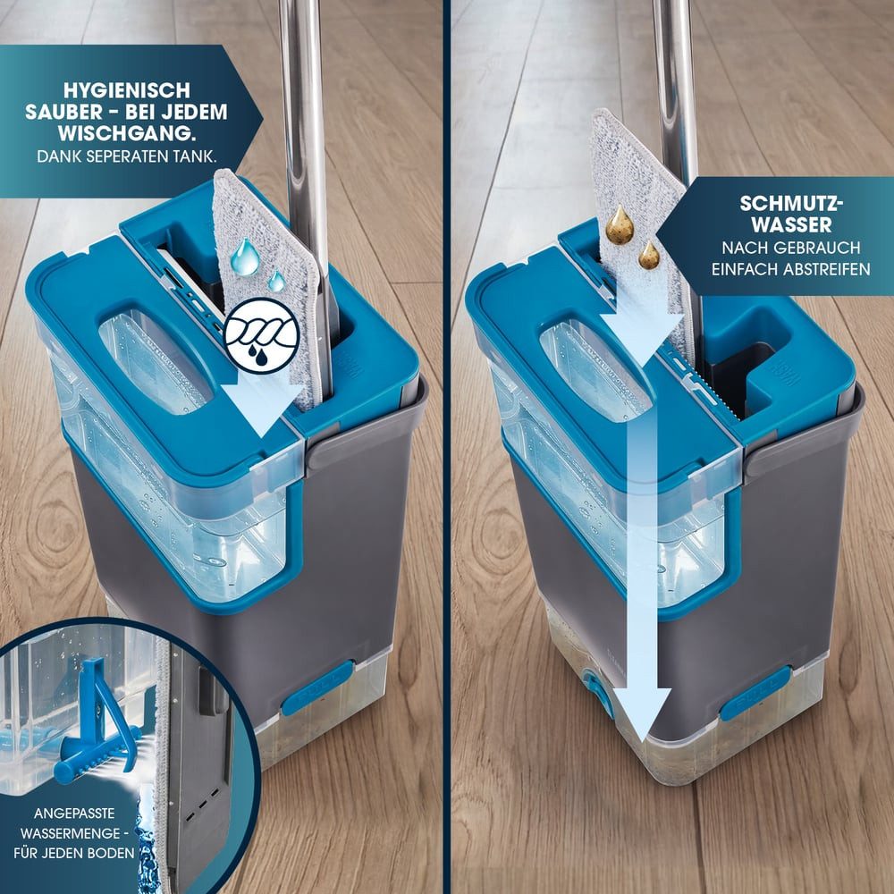 CLEANmaxx Wischmopp DuoTank Bodenreiniger mit abnehmbaren Tanks, Wash- & Dry, (8-St), Bodenwischer mit 360° Kopf, Bodenreiniger Set inkl. 2 Mikrofasertücher