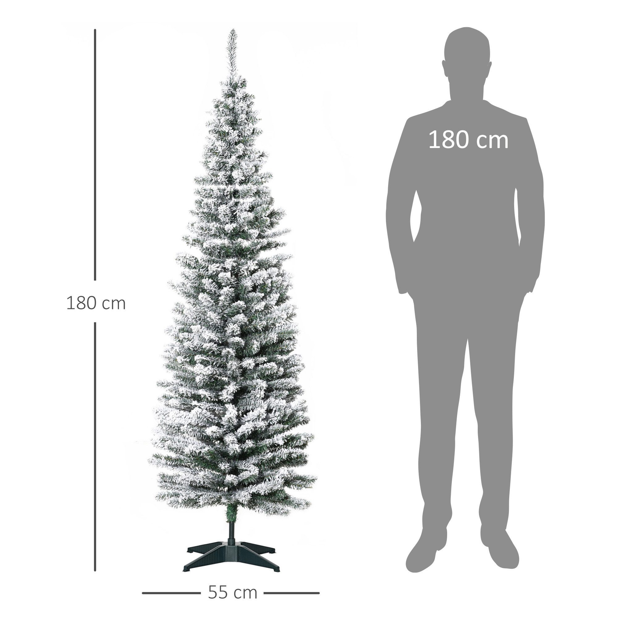 HOMCOM Künstlicher Weihnachtsbaum Tannenbaum künstlich mit Kunstschnee, 570 Spitzen Christbaum, Tanne, für Weihnachtsfest, Indoor, grün+weiß