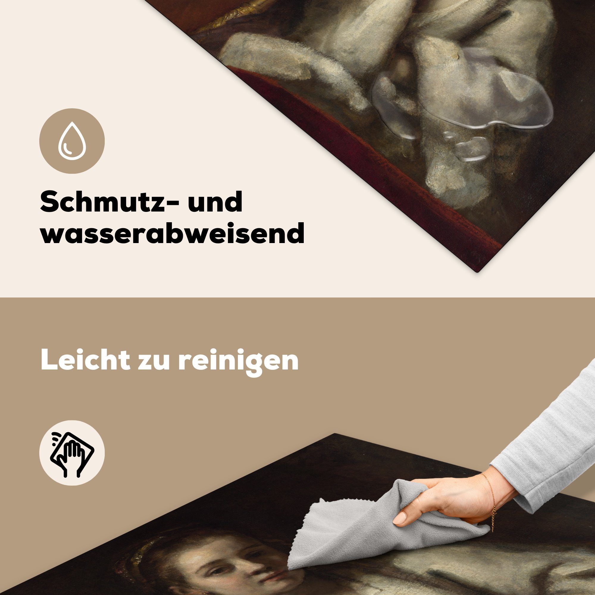 Arbeitsplatte Rembrandt Gemälde 78x78 küche von tlg), Stoffels Herdblende-/Abdeckplatte MuchoWow (1 Hendrickje von Vinyl, Ceranfeldabdeckung, - für Rijn, cm, van Porträt