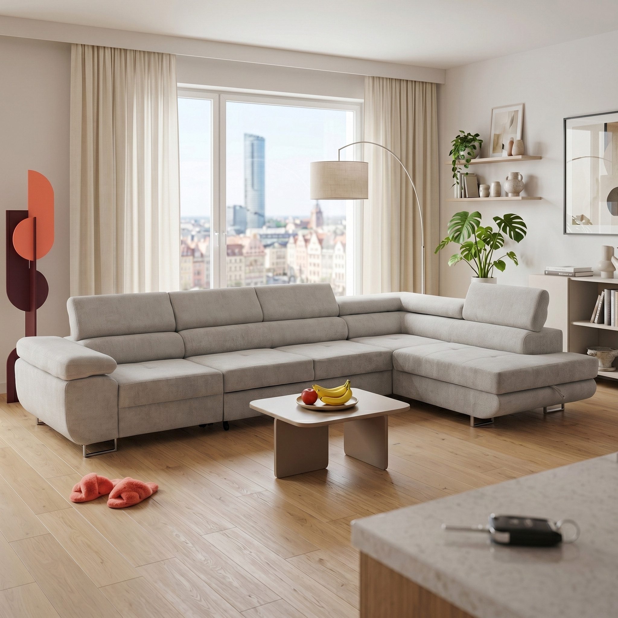 Muffo Ecksofa Wild Maxi mit Schlaffunktion inkl. Montage, L-form Couch mit Bettkasten XL, 6-fach verstellbare Kopfstützen