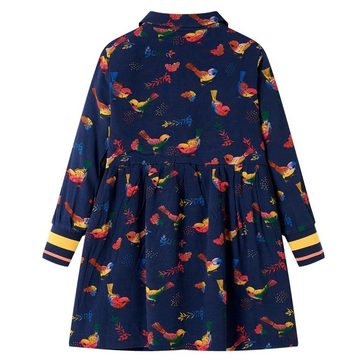 vidaXL A-Linien-Kleid Kinderkleid mit Langen Ärmeln Vogel-Motiv Marineblau 116