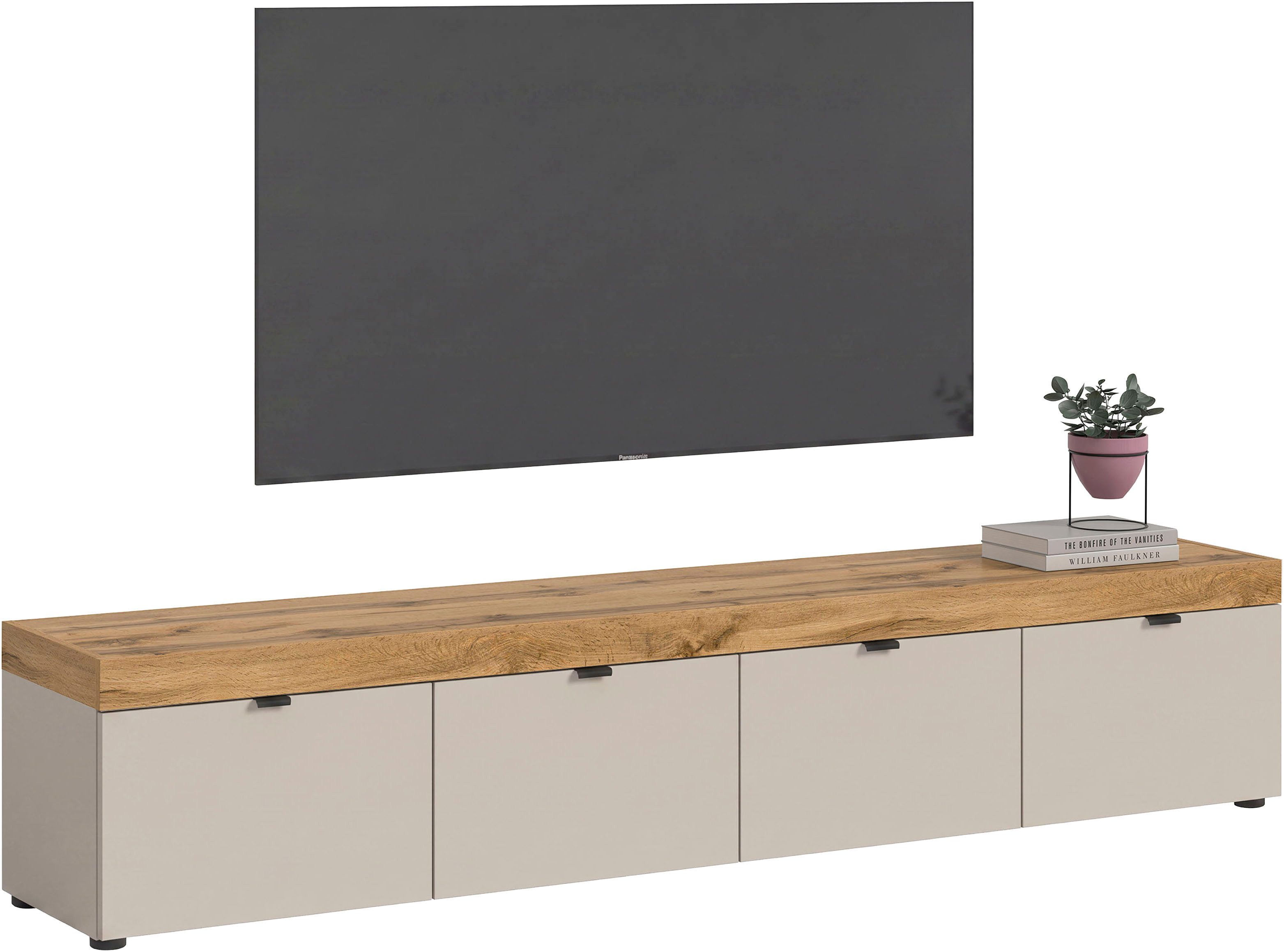 OTTO home Lowboard MAMBO II, Breite 200 cm, 4 Klappen, 4 Fächer (1 St., 2-farbige Ausführung, in verschiedenen modernen Trendfarben erhältlich), Lowboard, TV Unterschrank, TV-Schrank, Wohnzimmer