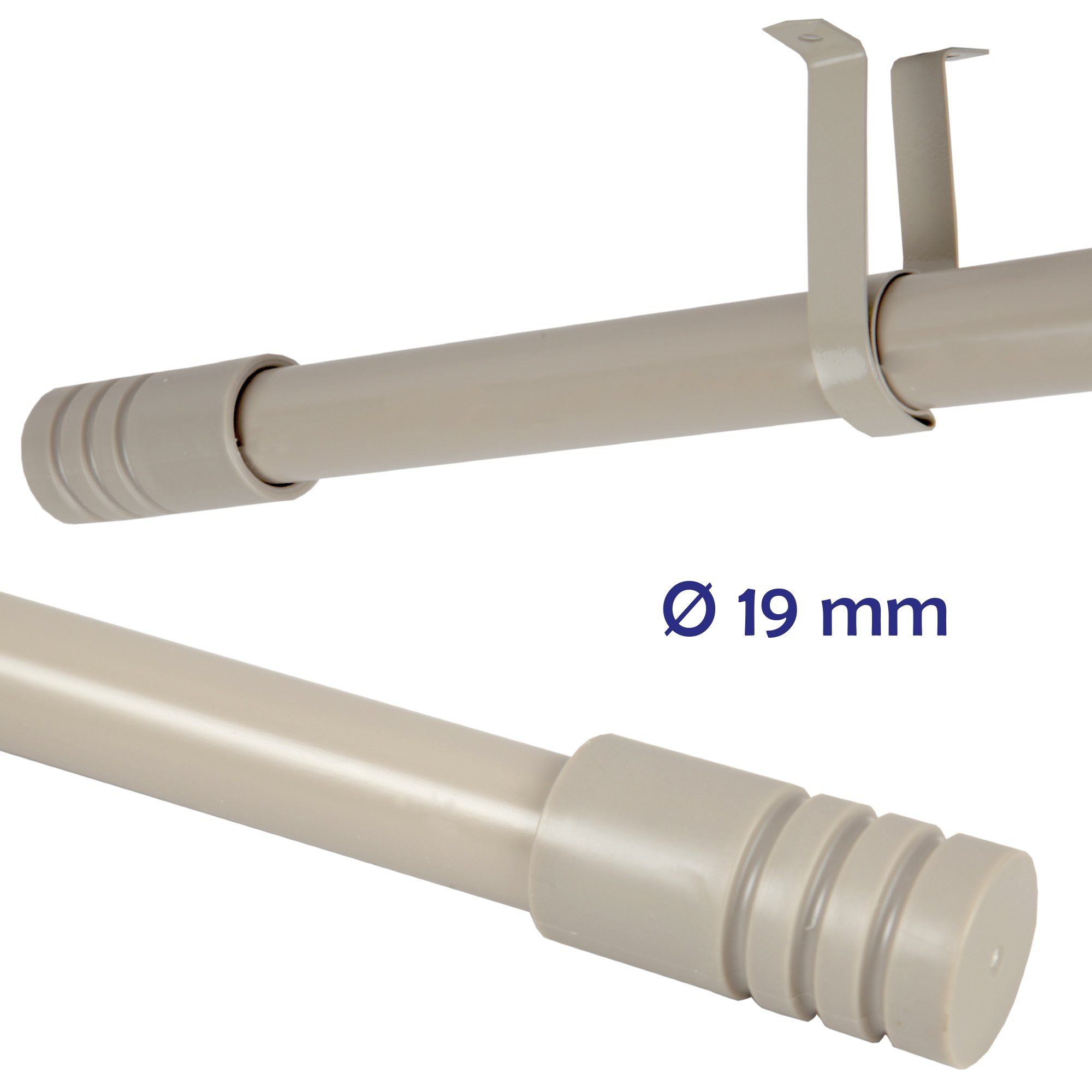 Bestlivings Gardinenstange Modern, Ø 19 mm, 1-läufig, ausziehbar, Wandmontage, verschraubt, Metall, Gardinenstange "Modern" ausziehbar 115 bis 200 cm, Durchmesser