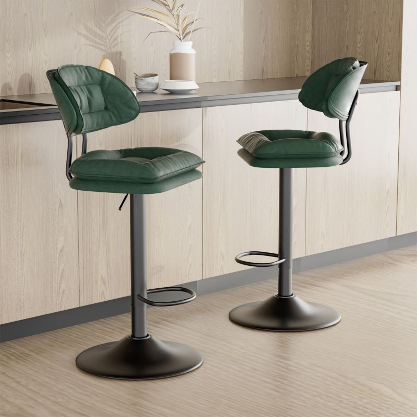 Barhocker 2er Set, Ergonomische Gepolsterte Barstühle mit Rückenlehne