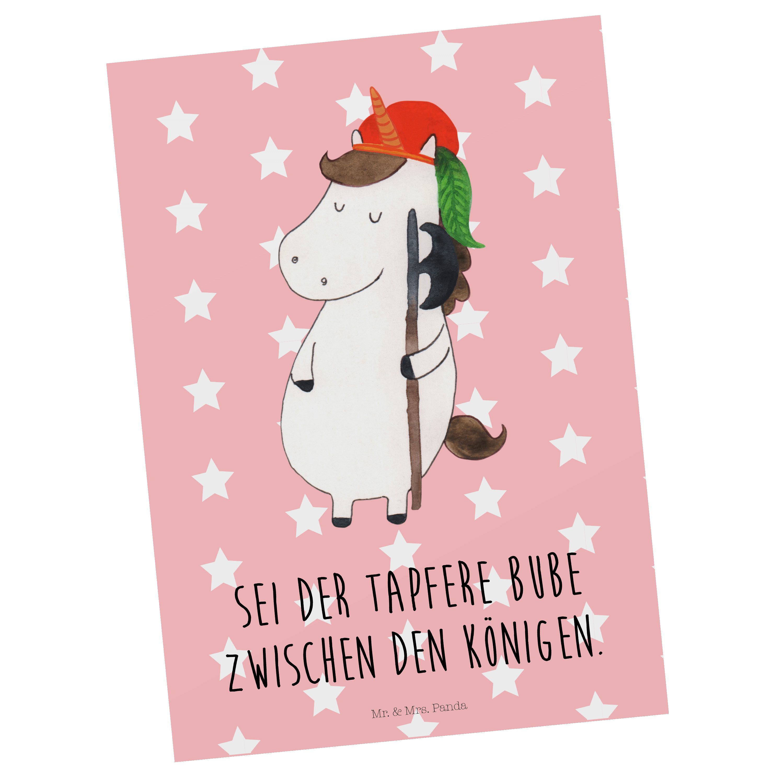 Mr. & Mrs. Panda Postkarte Einhorn Bube - Rot Pastell - Geschenk, Geschenkkarte, Einhorn Deko, E