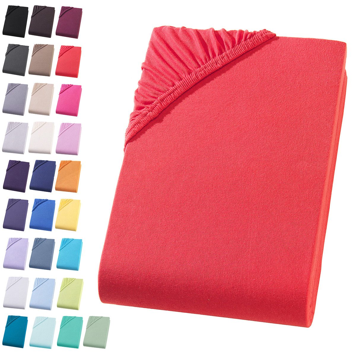 Visaggio Spannbettlaken Jersey aus 100% Baumwolle Spannbetttuch Bettlaken, Jersey, Gummizug: rundum, Spannbettlaken, für Matratzenhöhen bis 22 cm, Steghöhe 30 cm