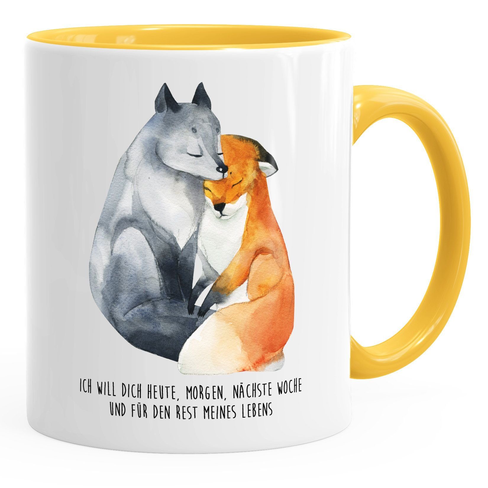 MoonWorks MoonWorks®, morgen Ich Freund Tasse Liebe gelb heute Woche Freundin verliebt nächste Spruch Geschenk-Tasse dich Keramik Fuchs will