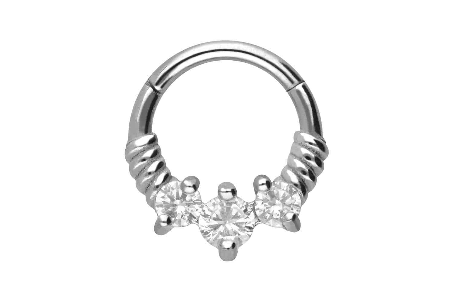 Piercing-Set Chirurgenstahl Segmentring Clicker GEDREHT + 3 KRISTALLE