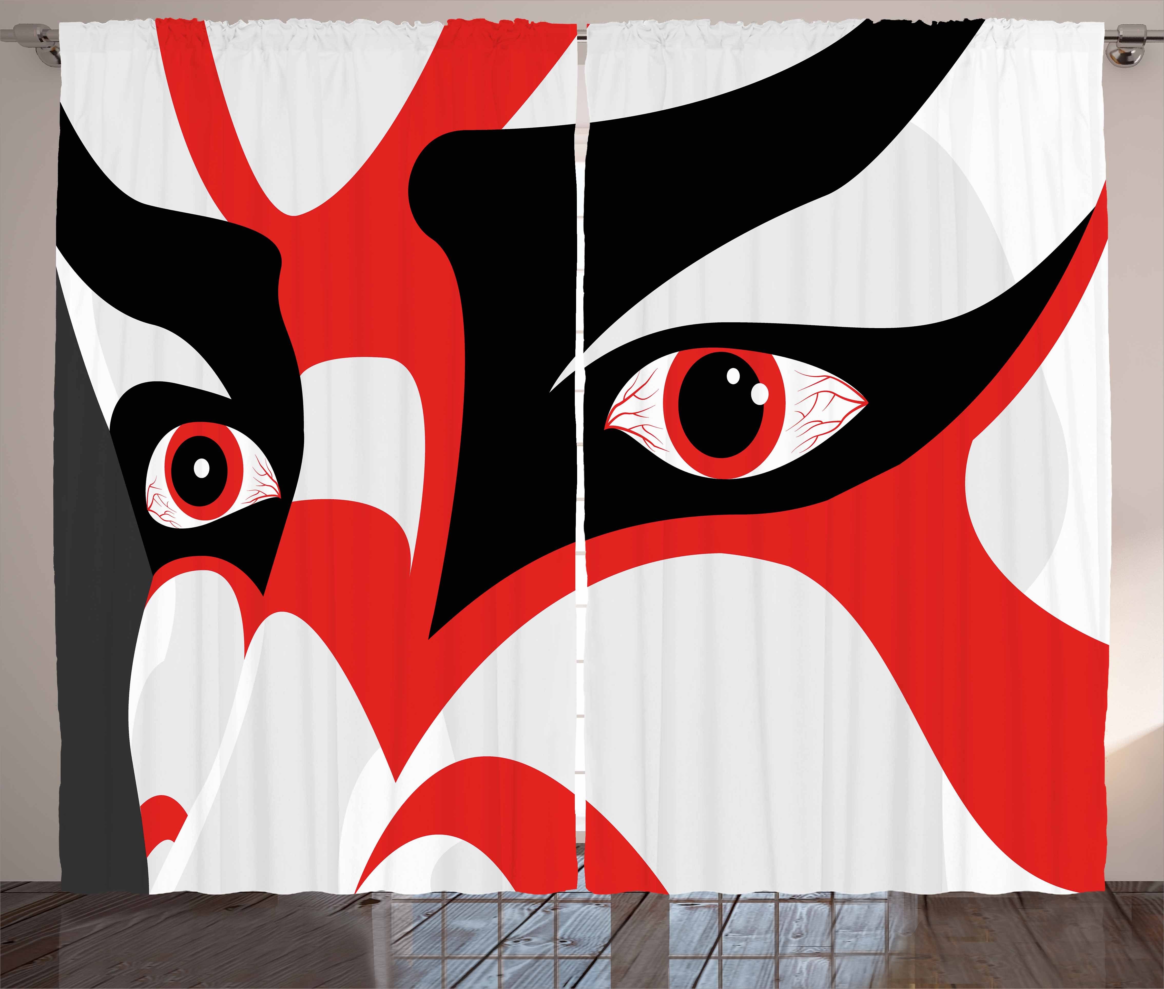 Gardine und Schlaufen Gesicht Abakuhaus, Vorhang Kabuki-Maske Japanisches mit Haken, Drama Schlafzimmer Kräuselband