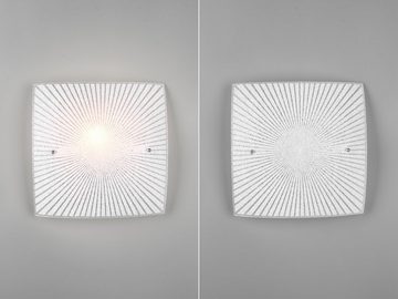 meineWunschleuchte LED Deckenleuchte, LED wechselbar, Warmweiß, flache Lampenschirme Opal-Glas Weiß mit Silber Dekor Design, Ø30cm
