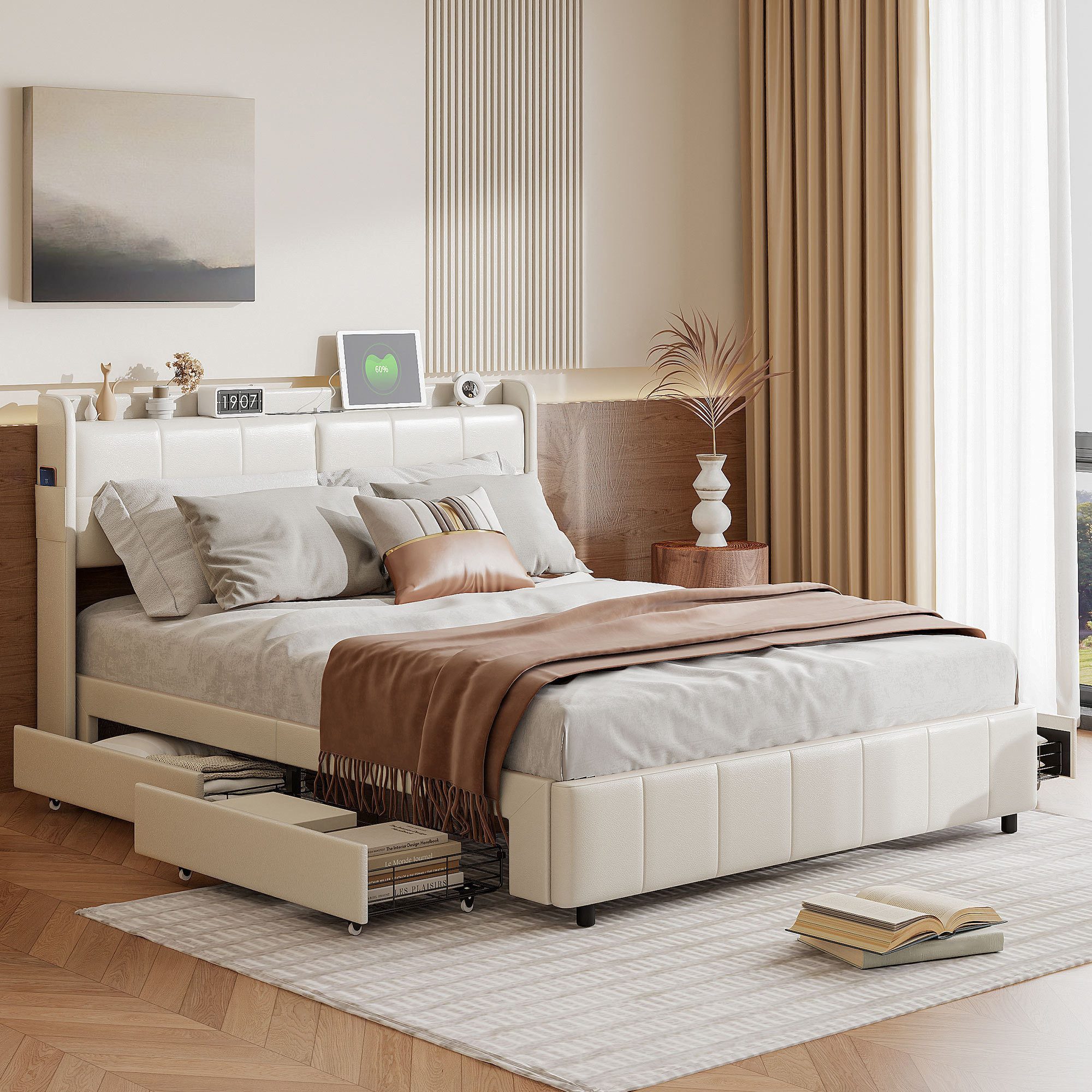 FUROKOY Stauraumbett Polsterbett Doppelbett mit 4 günstig online kaufen