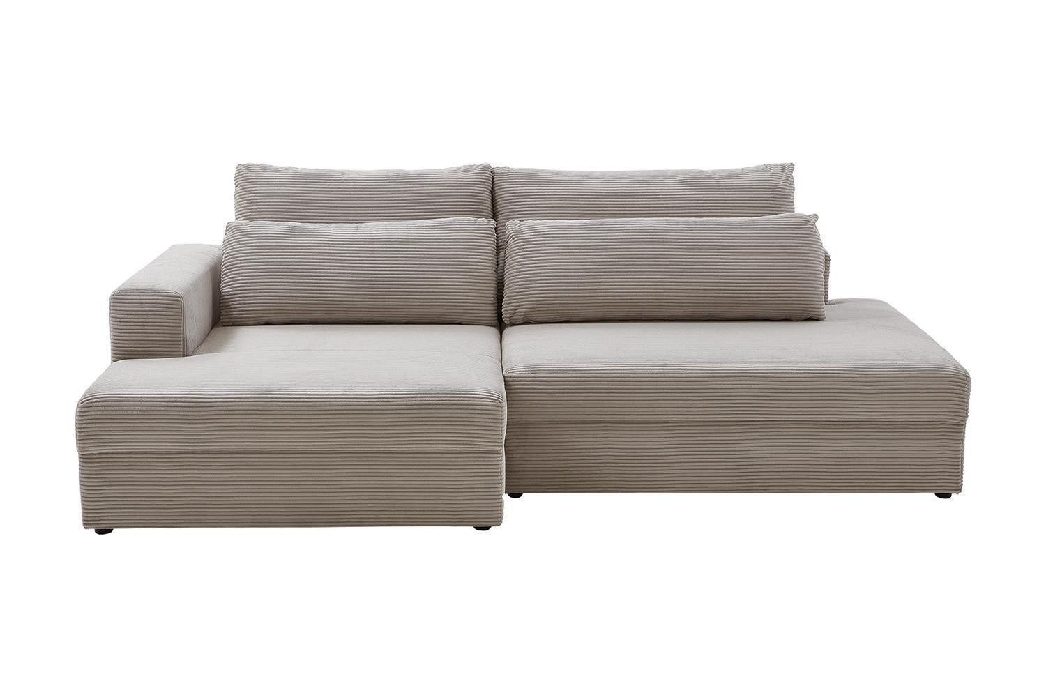 Iwaniccy Ecksofa SPLASH, Greige, Cordbezug, mit Rückenkissen, Ausziehfunktion, Bettkasten, B 224 x T 149 cm