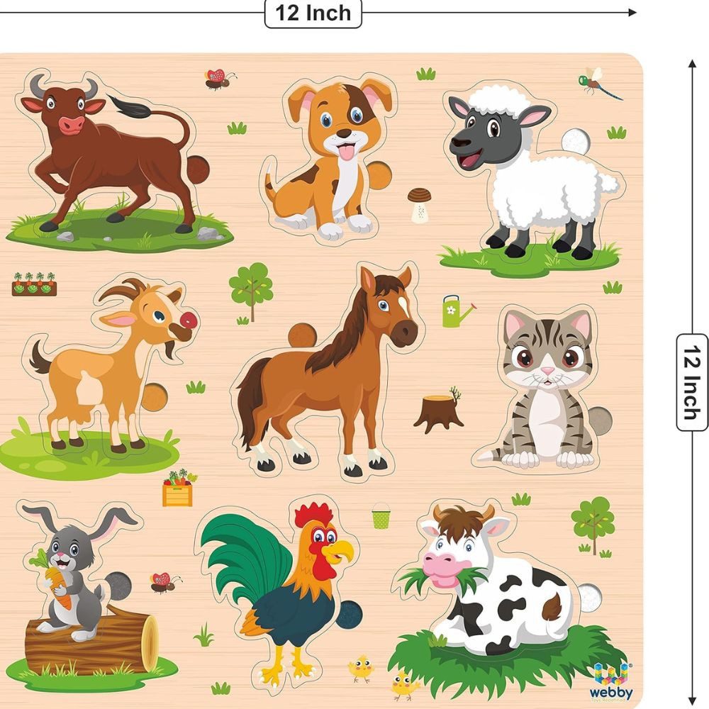 Webby Toys Puzzle Holzpuzzle-Board – Lernspiel für Kinder ab 2 Jahren, 9 Puzzleteile, Kindersicheres Design mit glatten Kanten und stabiler Bauweise