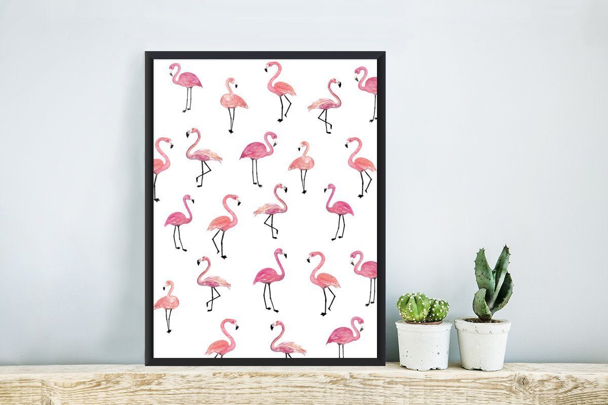- MuchoWow Flamingo St), - (1 Wanddeko, Rosa Gerahmtes Wandposter, Bilderrahmen Bilder, Poster, Schwarzem Familie, Poster
