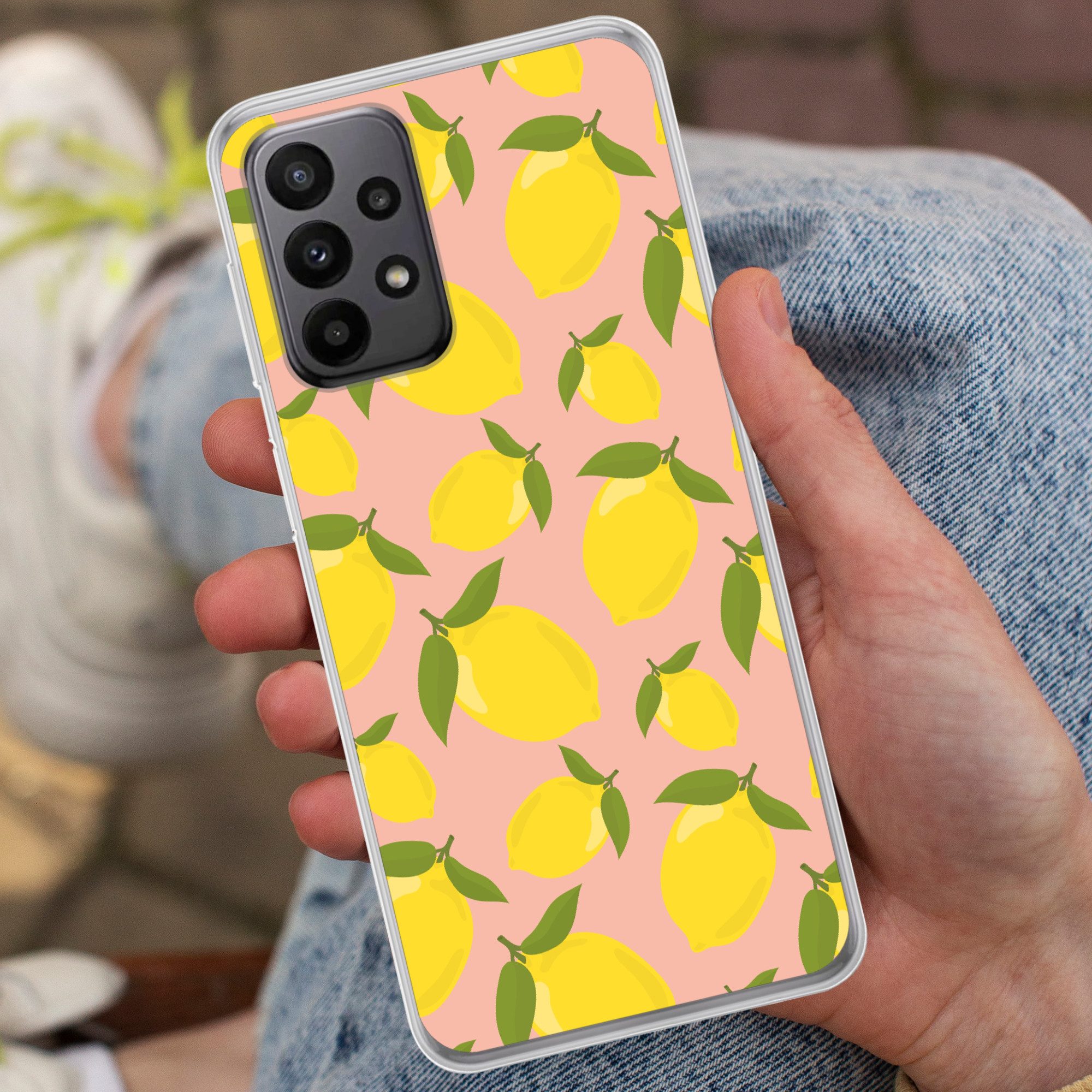 MuchoWow Handyhülle für Samsung Galaxy A23 5G Zitronen - Gelb - Rosa - Muster - Obst, Smartphone-Bumper, Print, Handy Schutzhülle Dünn