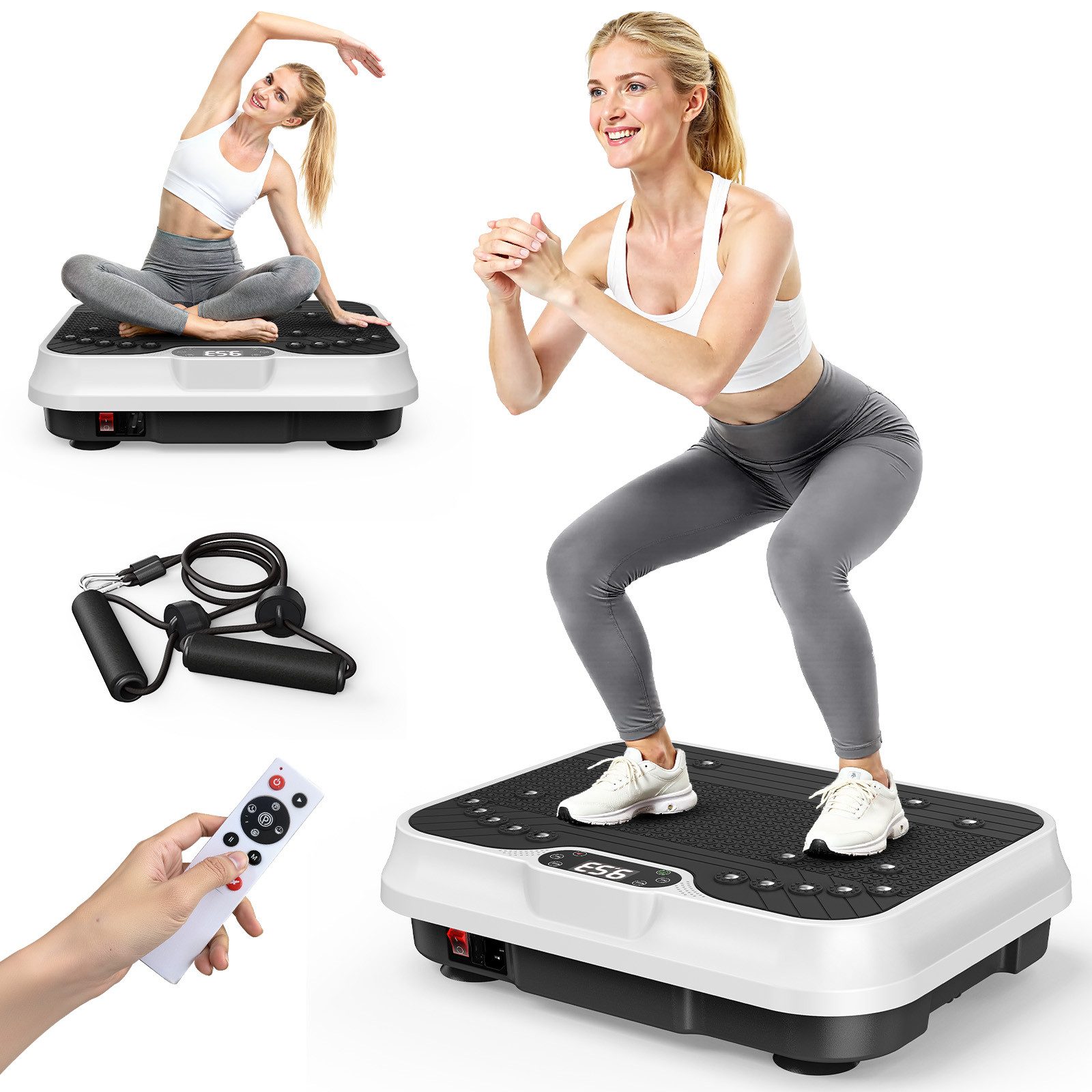 Hamlody Vibrationsplatte Vibrationsplatte für Fitness, Entspannung & Gesundheit – rutschfest, 200 W, 250 Intensitätsstufen, (Spar-Set), LED-Display & Funkfernbedienung, Belastbarkeit: 150 kg