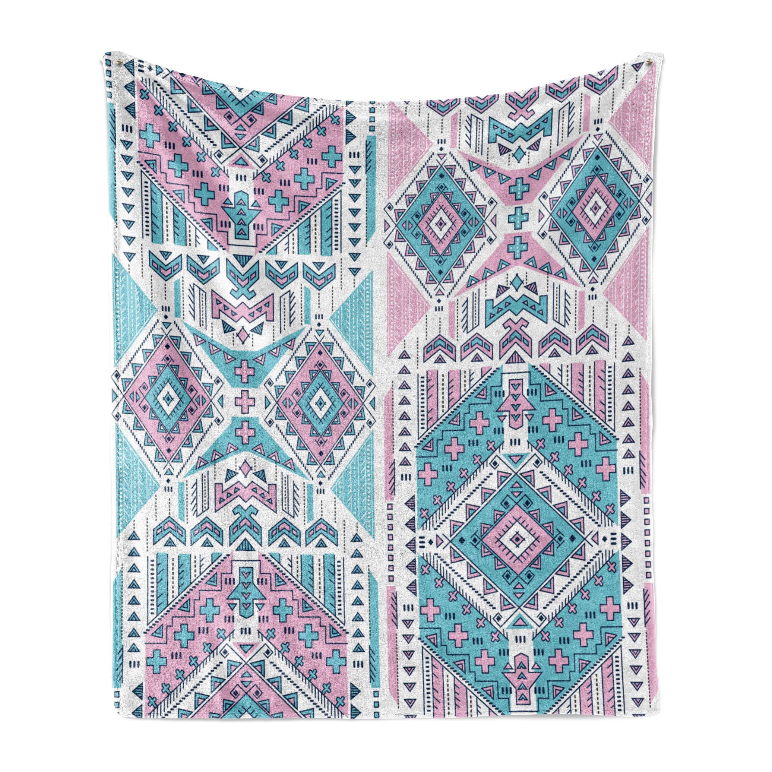 Wohndecke Gemütlicher Plüsch für den Innen- und Außenbereich, Abakuhaus, Stammes Rosa Teal Aztec